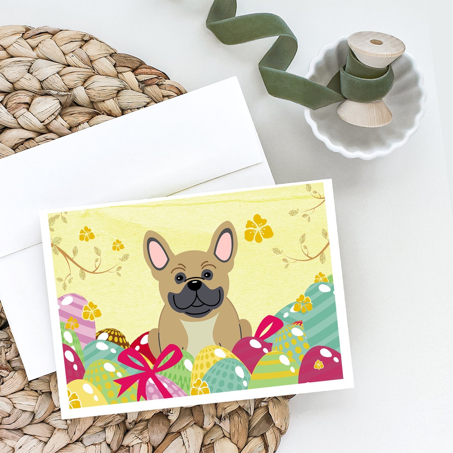 Buy this Easter Eggs French Bulldog Cream Greeting Cards and Envelopes Pack of 8