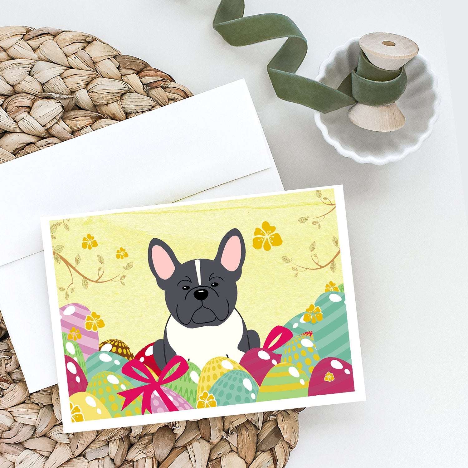 Buy this Easter Eggs French Bulldog Black White Greeting Cards and Envelopes Pack of 8