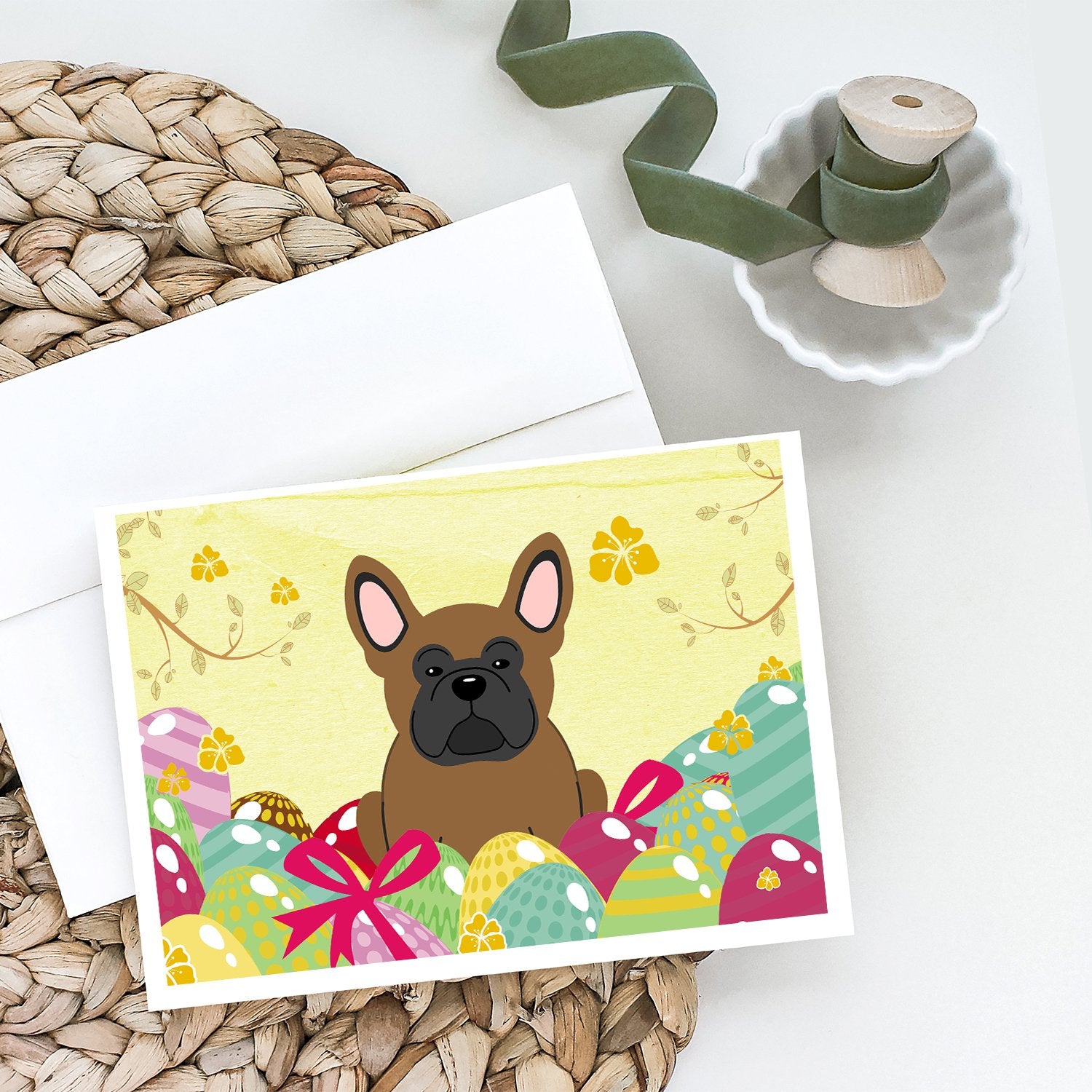 Buy this Easter Eggs French Bulldog Brown Greeting Cards and Envelopes Pack of 8