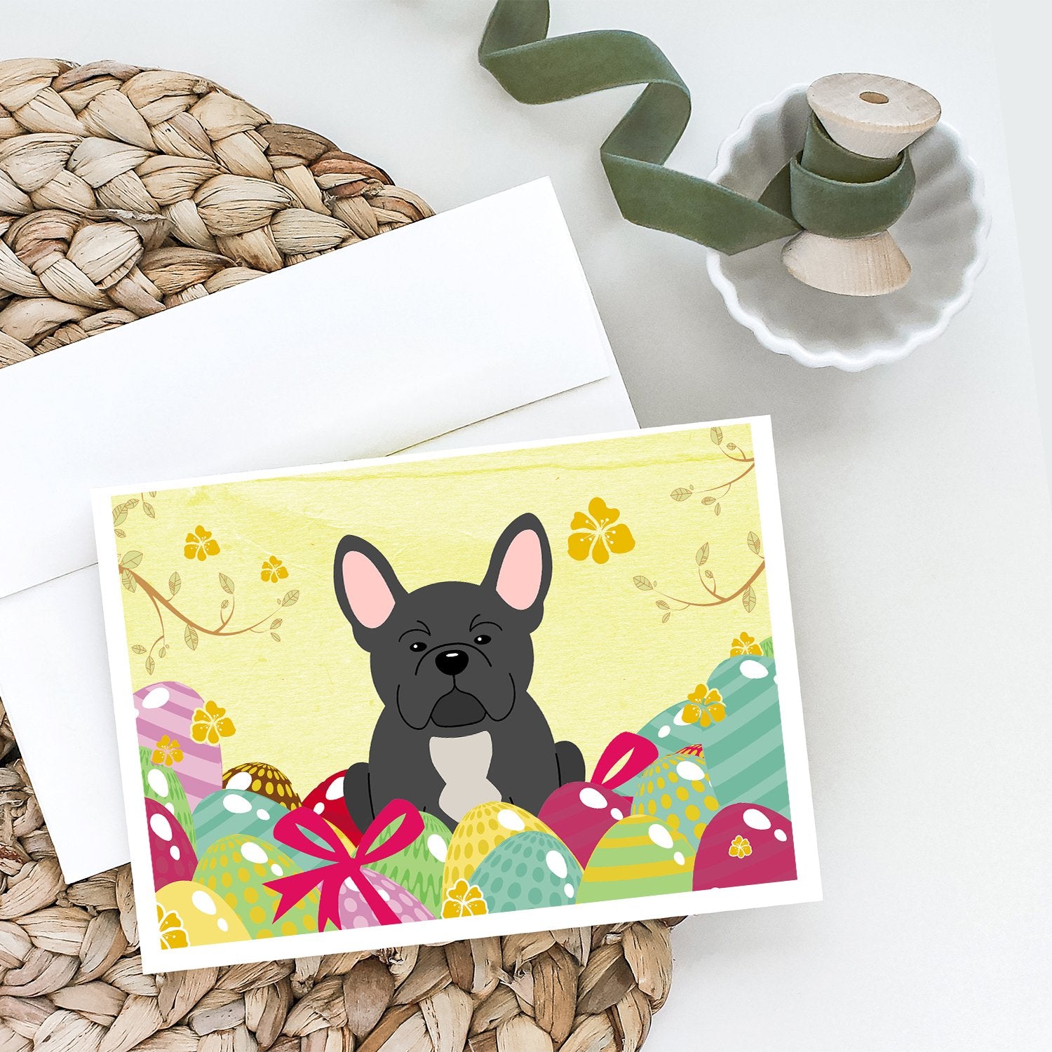 Buy this Easter Eggs French Bulldog Black Greeting Cards and Envelopes Pack of 8