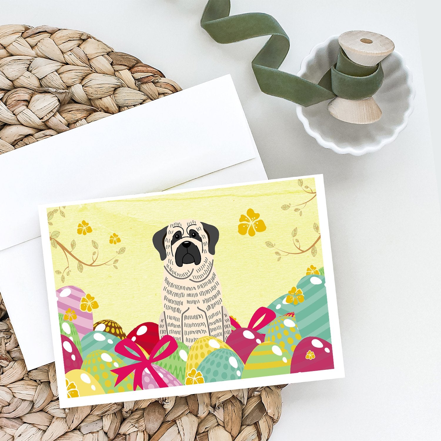 Buy this Easter Eggs Mastiff Brindle White Greeting Cards and Envelopes Pack of 8