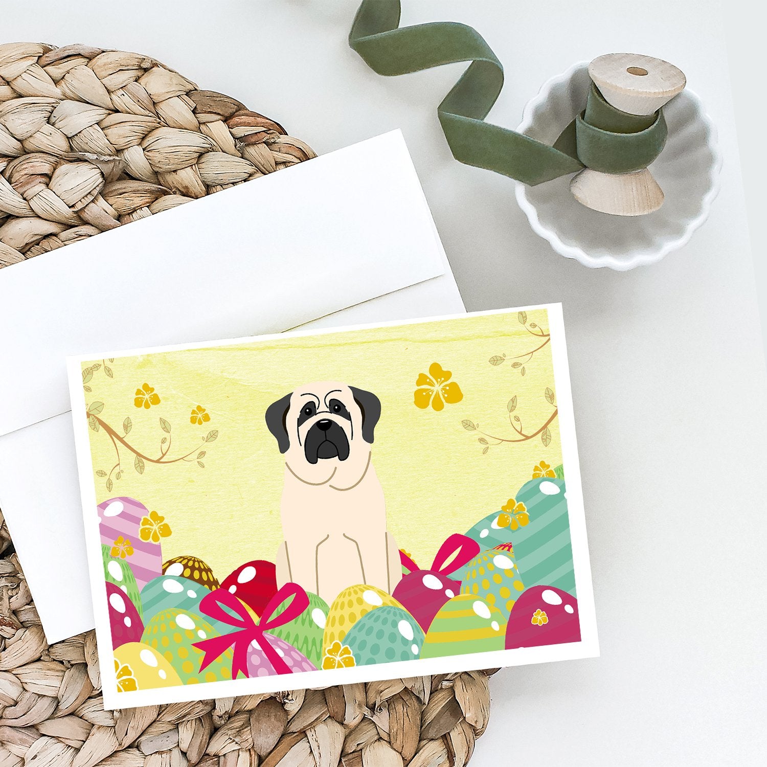Buy this Easter Eggs Mastiff White Greeting Cards and Envelopes Pack of 8