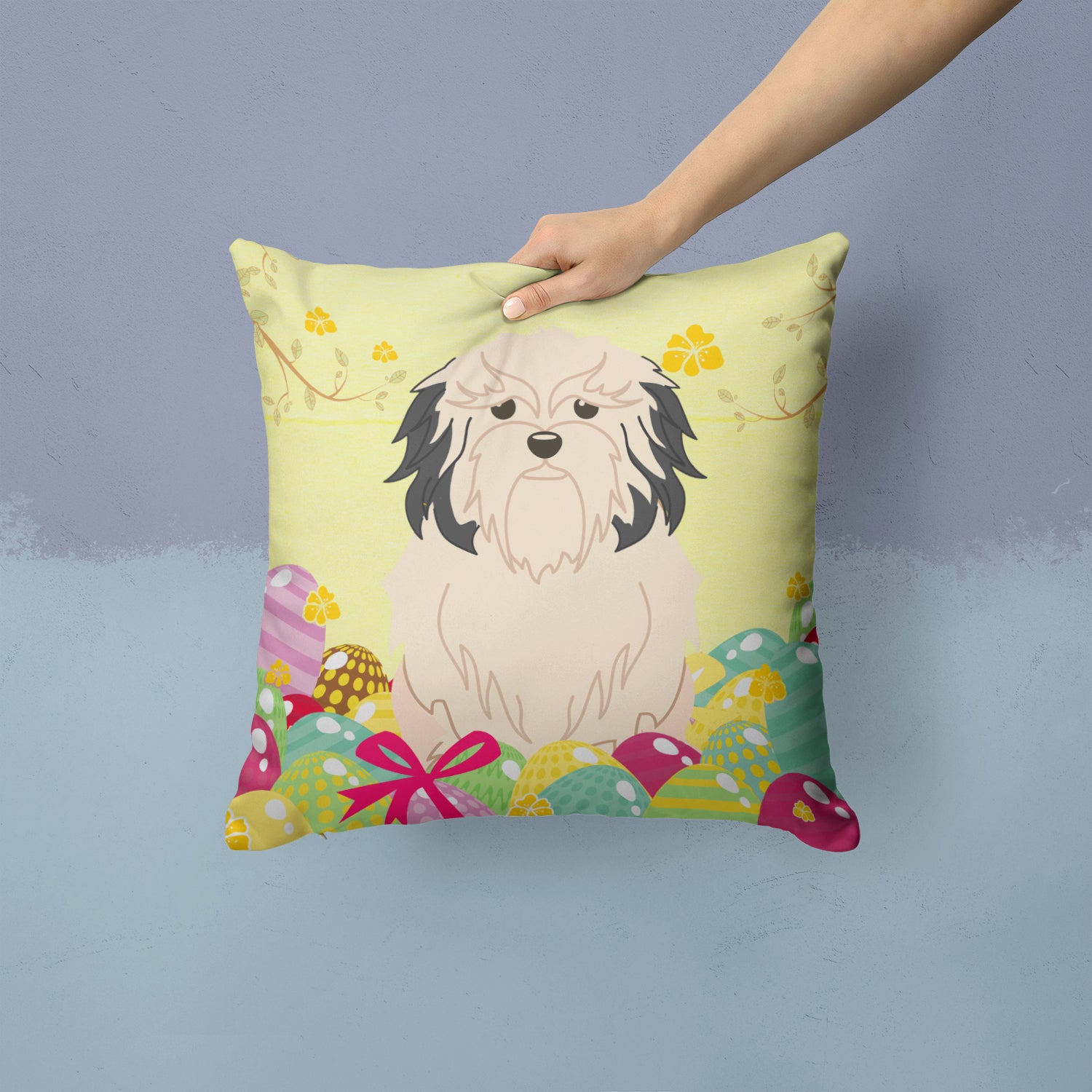 Easter Eggs Lowchen Fabric Decorative Pillow BB6019PW1414 - the-store.com
