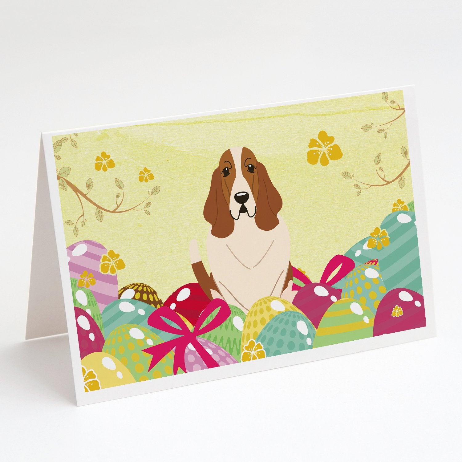 Buy this Easter Eggs Basset Hound Greeting Cards and Envelopes Pack of 8