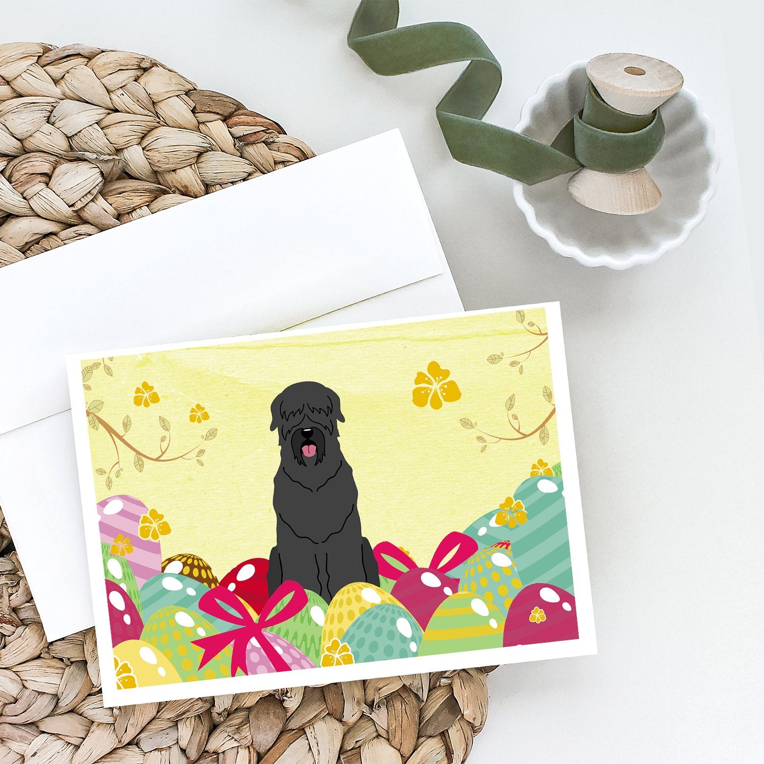 Buy this Easter Eggs Black Russian Terrier Greeting Cards and Envelopes Pack of 8