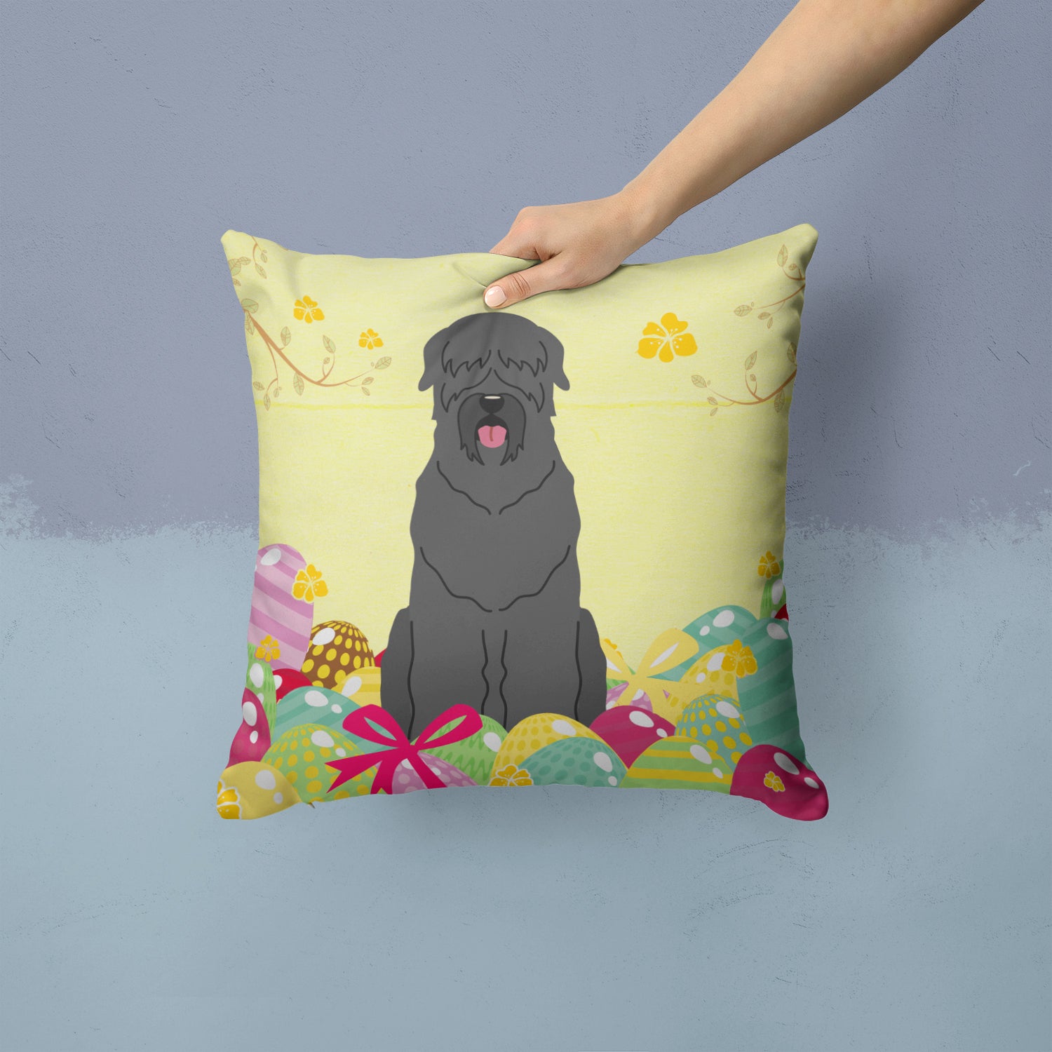 Easter Eggs Black Russian Terrier Fabric Decorative Pillow BB6026PW1414 - the-store.com