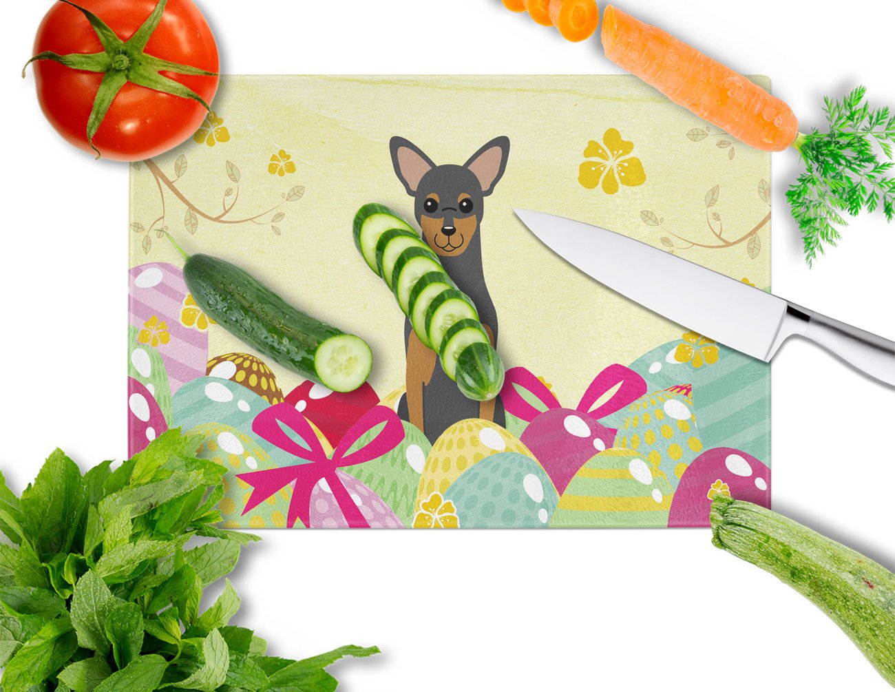 Easter Eggs Manchester Terrier Glass Cutting Board Large BB6028LCB by Caroline's Treasures