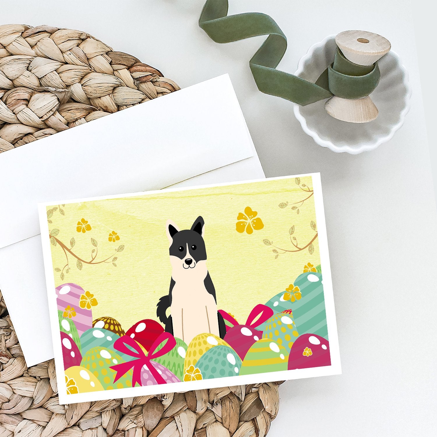 Buy this Easter Eggs Russo-European Laika Spitz Greeting Cards and Envelopes Pack of 8