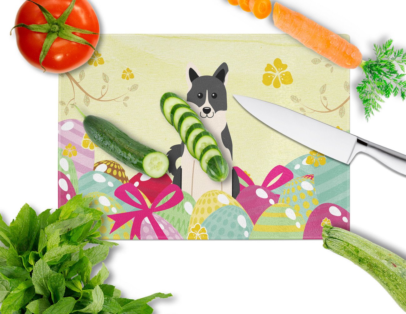 Easter Eggs Russo-European Laika Spitz Glass Cutting Board Large BB6029LCB by Caroline's Treasures