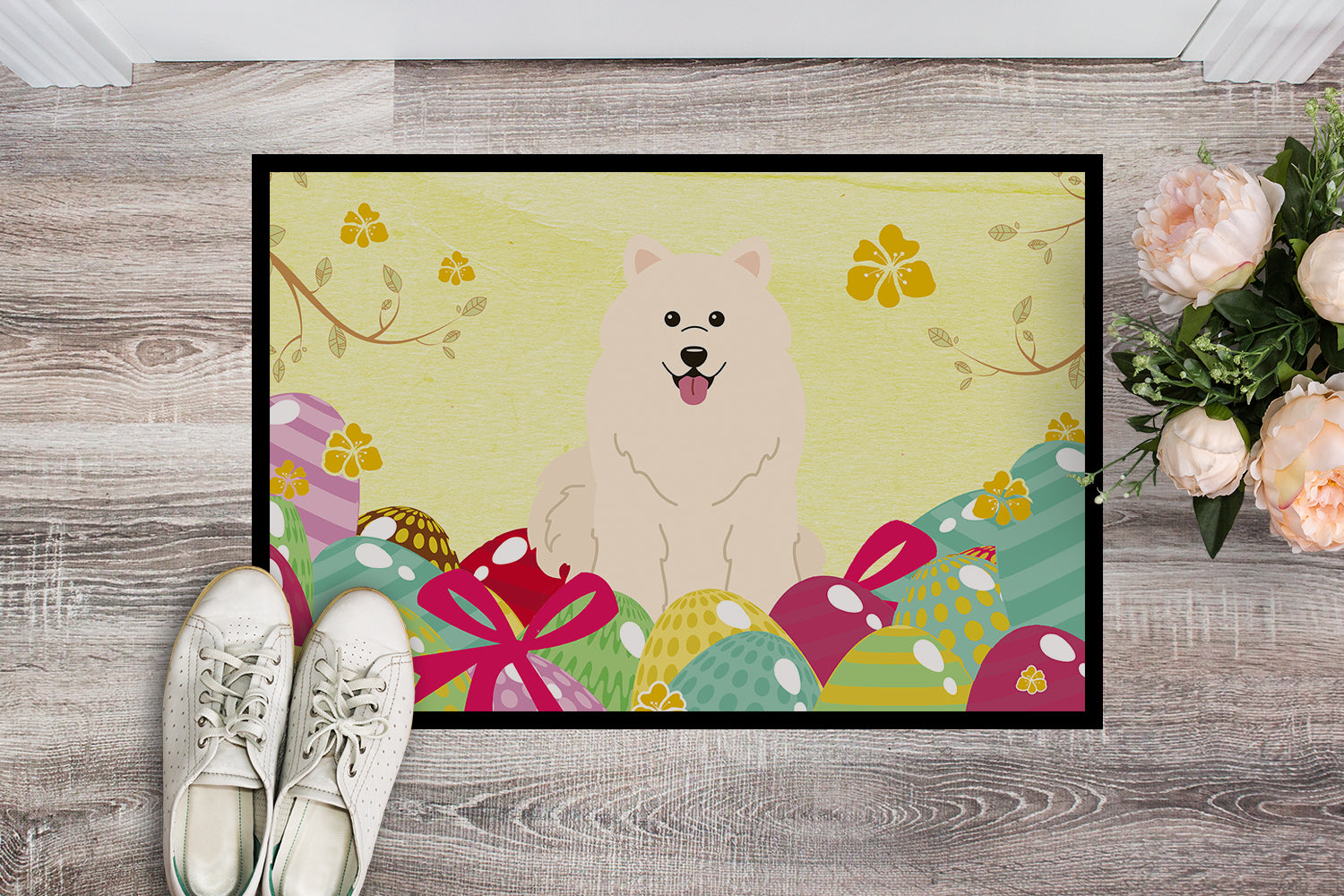 Easter Eggs Samoyed Indoor or Outdoor Mat 18x27 BB6030MAT - the-store.com