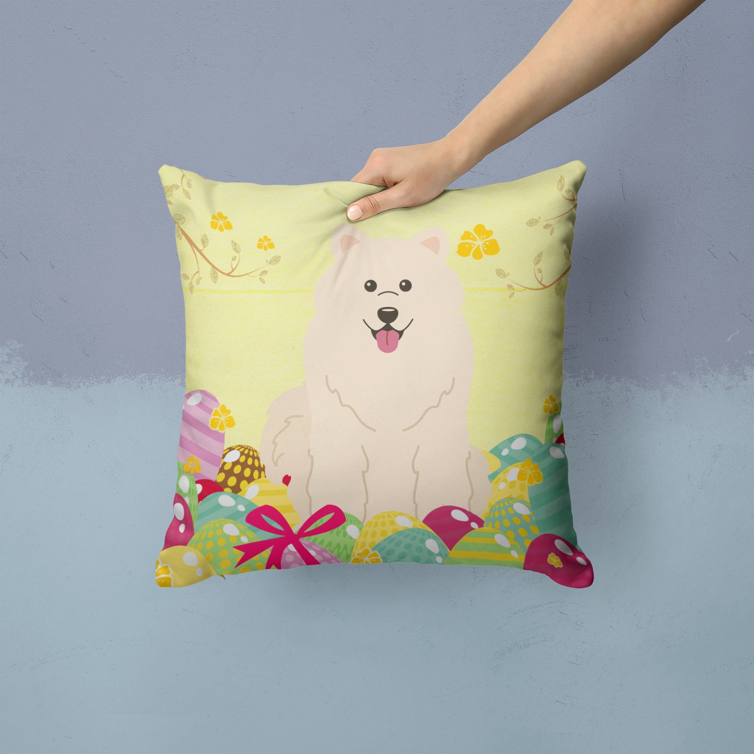 Easter Eggs Samoyed Fabric Decorative Pillow BB6030PW1414 - the-store.com