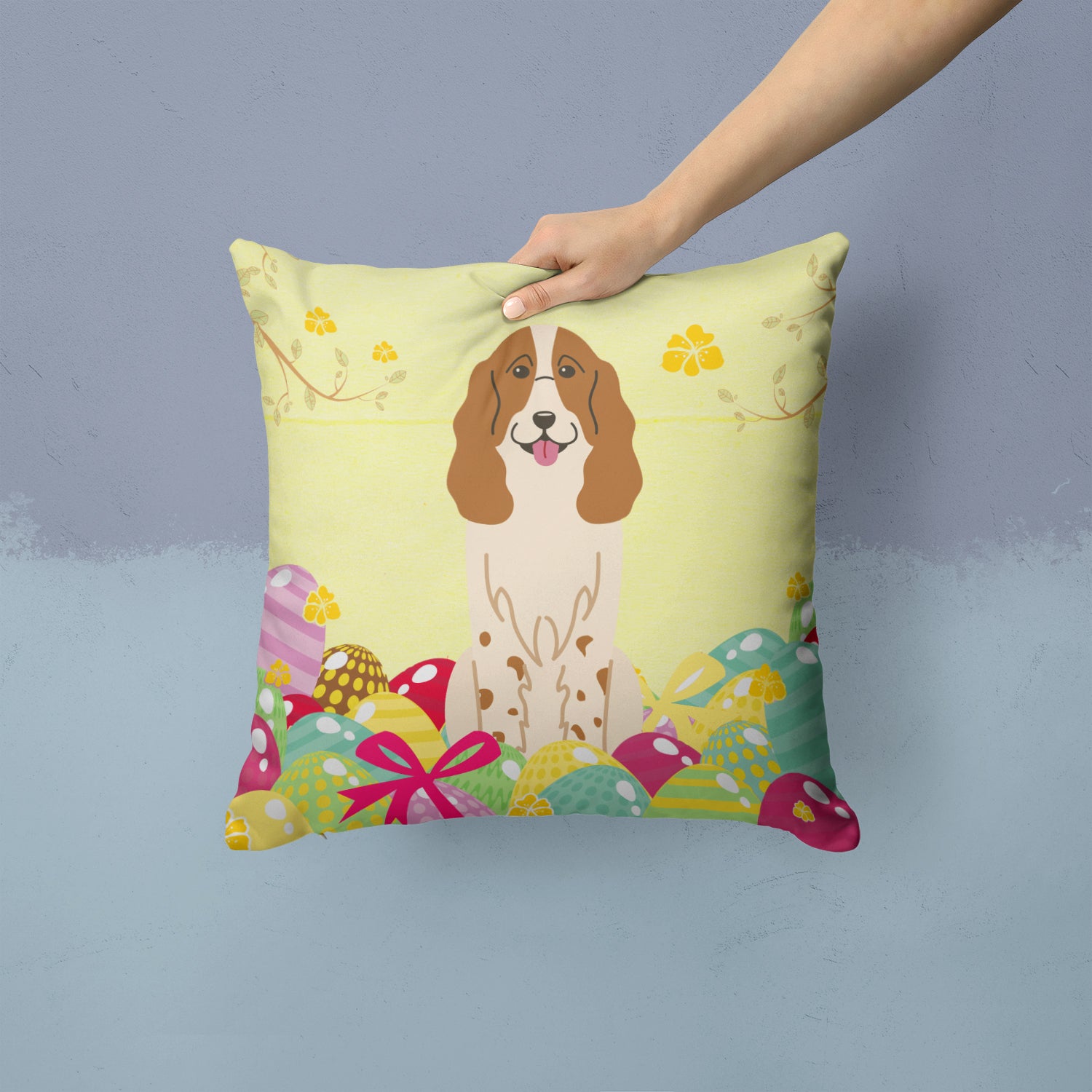 Easter Eggs Russian Spaniel Fabric Decorative Pillow BB6031PW1414 - the-store.com