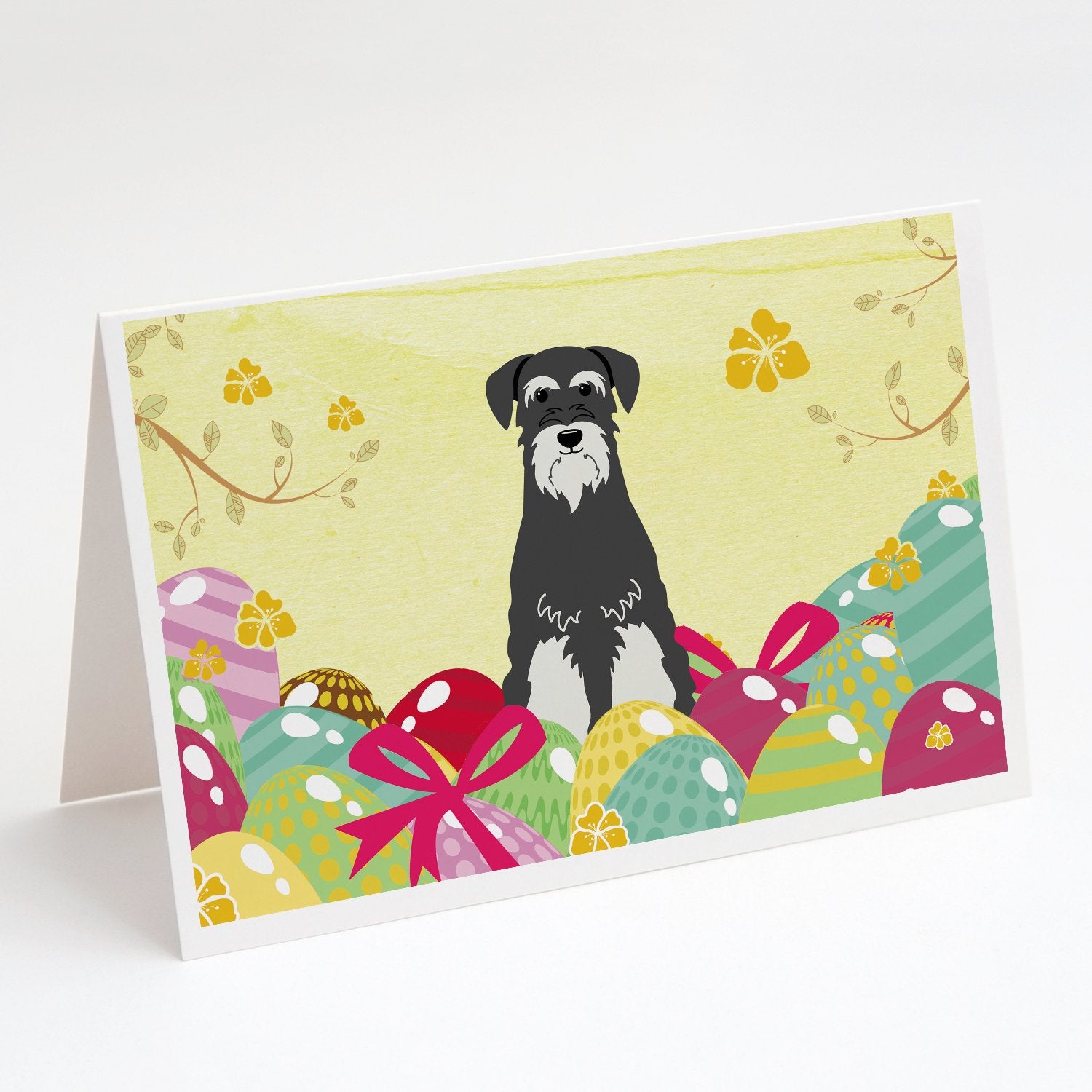 Buy this Easter Eggs Standard Schnauzer Salt and Pepper Greeting Cards and Envelopes Pack of 8