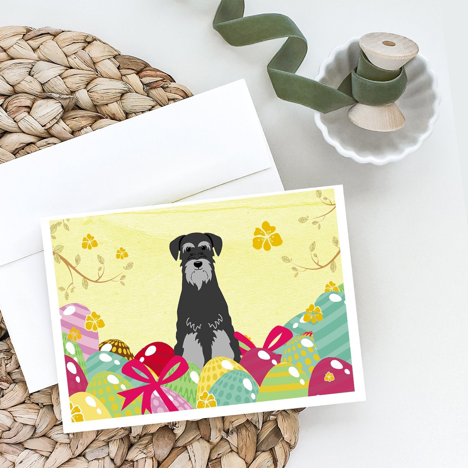 Buy this Easter Eggs Standard Schnauzer Black Grey Greeting Cards and Envelopes Pack of 8