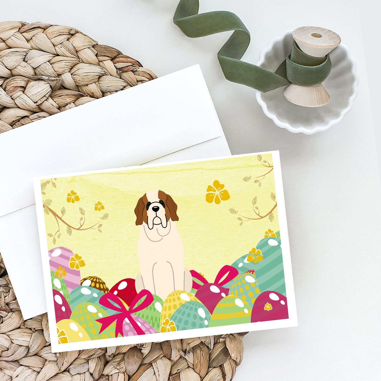 Buy this Easter Eggs Saint Bernard Greeting Cards and Envelopes Pack of 8