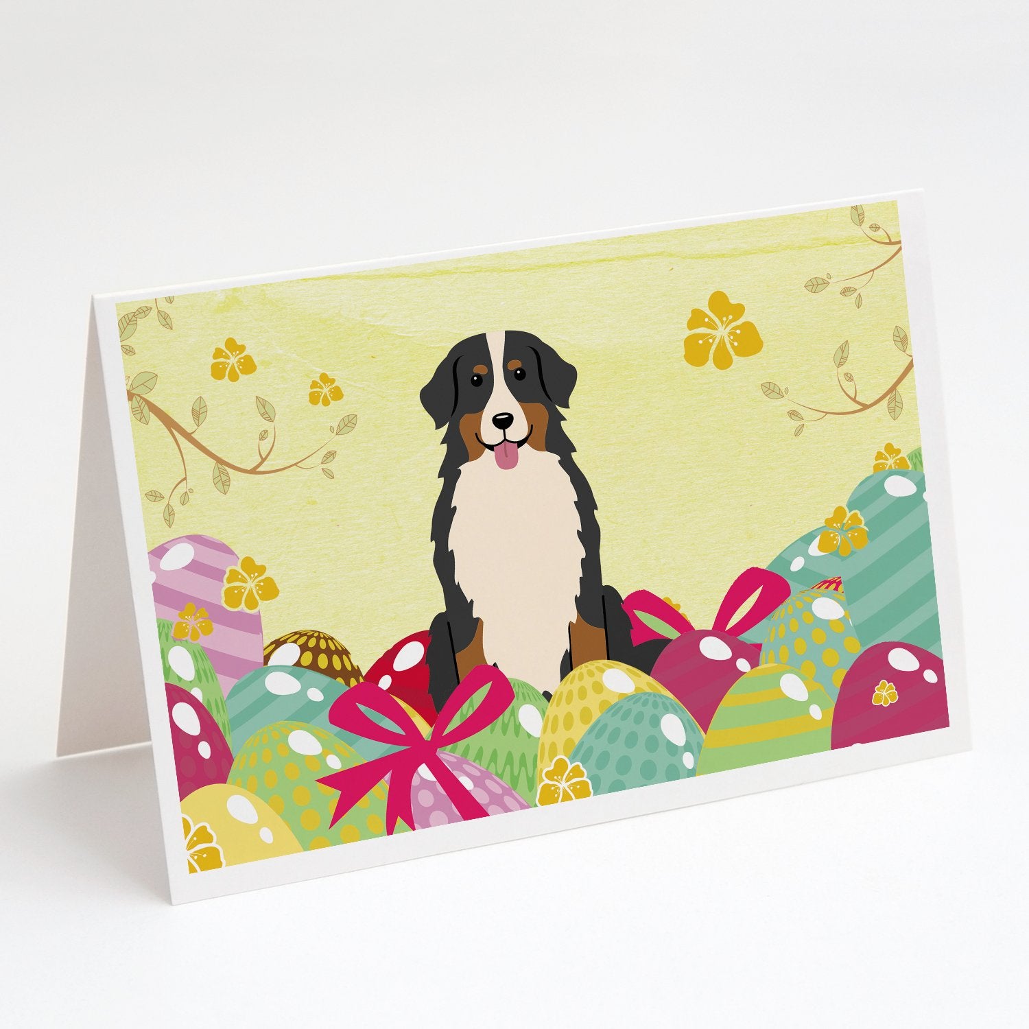 Buy this Easter Eggs Bernese Mountain Dog Greeting Cards and Envelopes Pack of 8