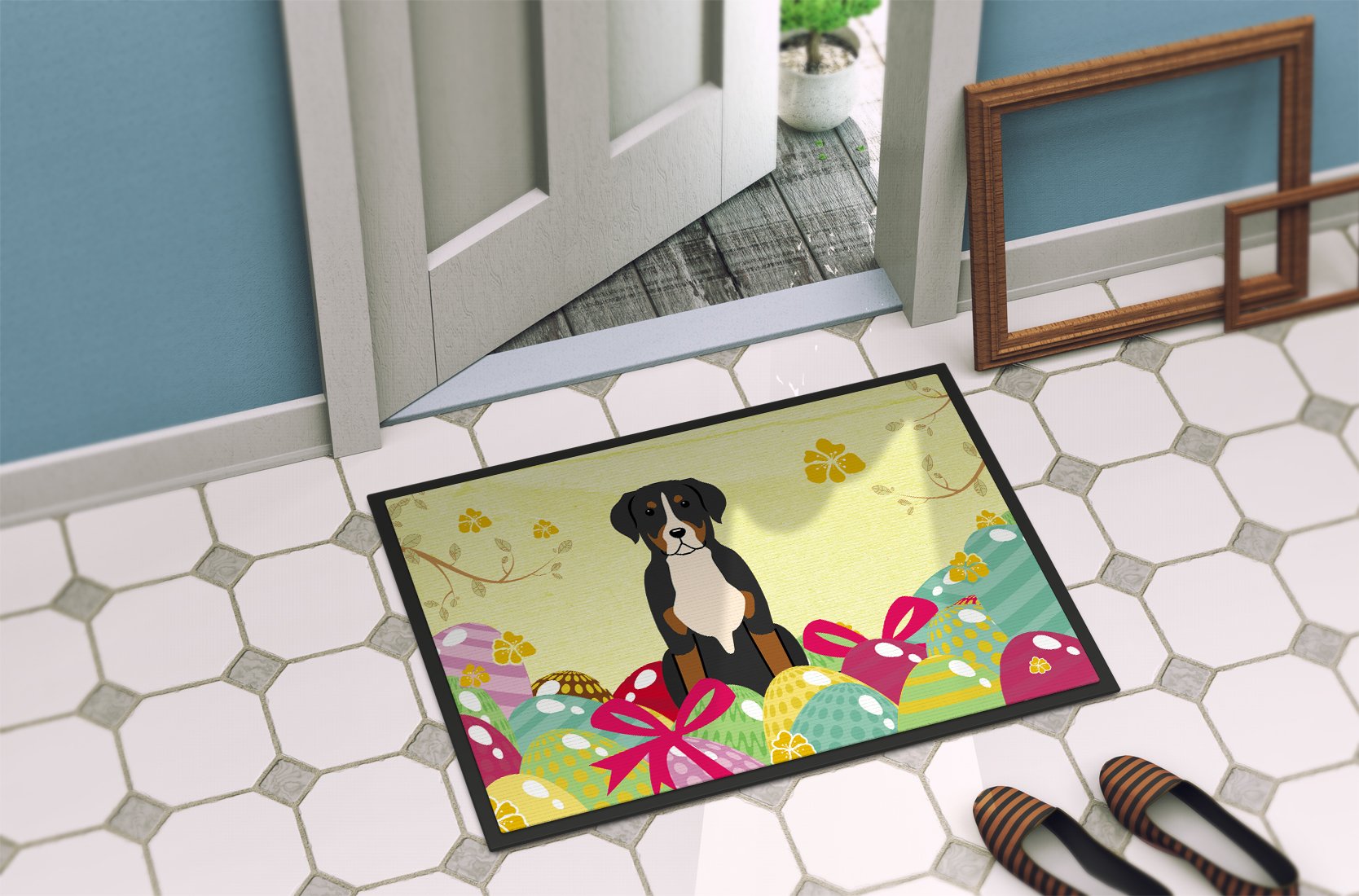 Easter Eggs Greater Swiss Mountain Dog Indoor or Outdoor Mat 24x36 BB6037JMAT by Caroline's Treasures