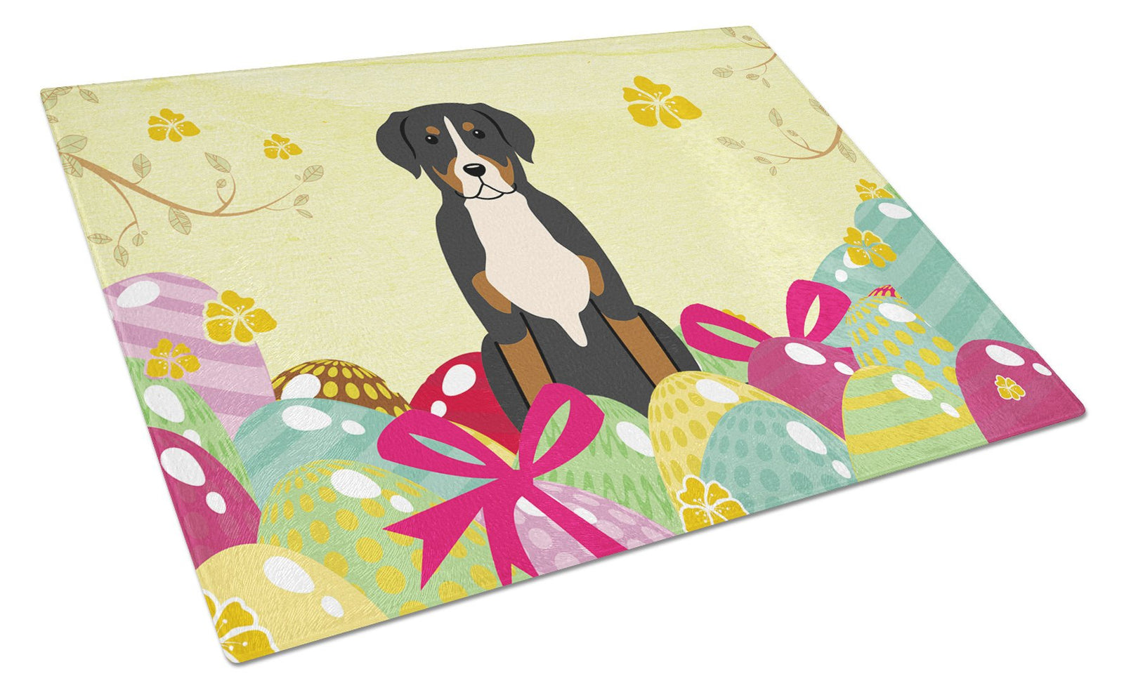 Easter Eggs Greater Swiss Mountain Dog Glass Cutting Board Large BB6037LCB by Caroline's Treasures