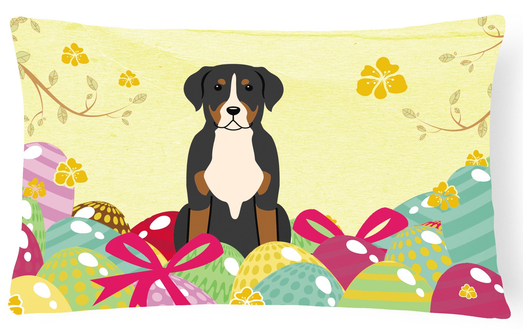 Easter Eggs Greater Swiss Mountain Dog Canvas Fabric Decorative Pillow BB6037PW1216 by Caroline's Treasures