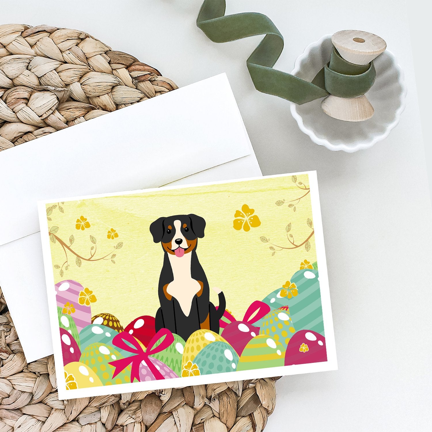 Buy this Easter Eggs Entlebucher Greeting Cards and Envelopes Pack of 8