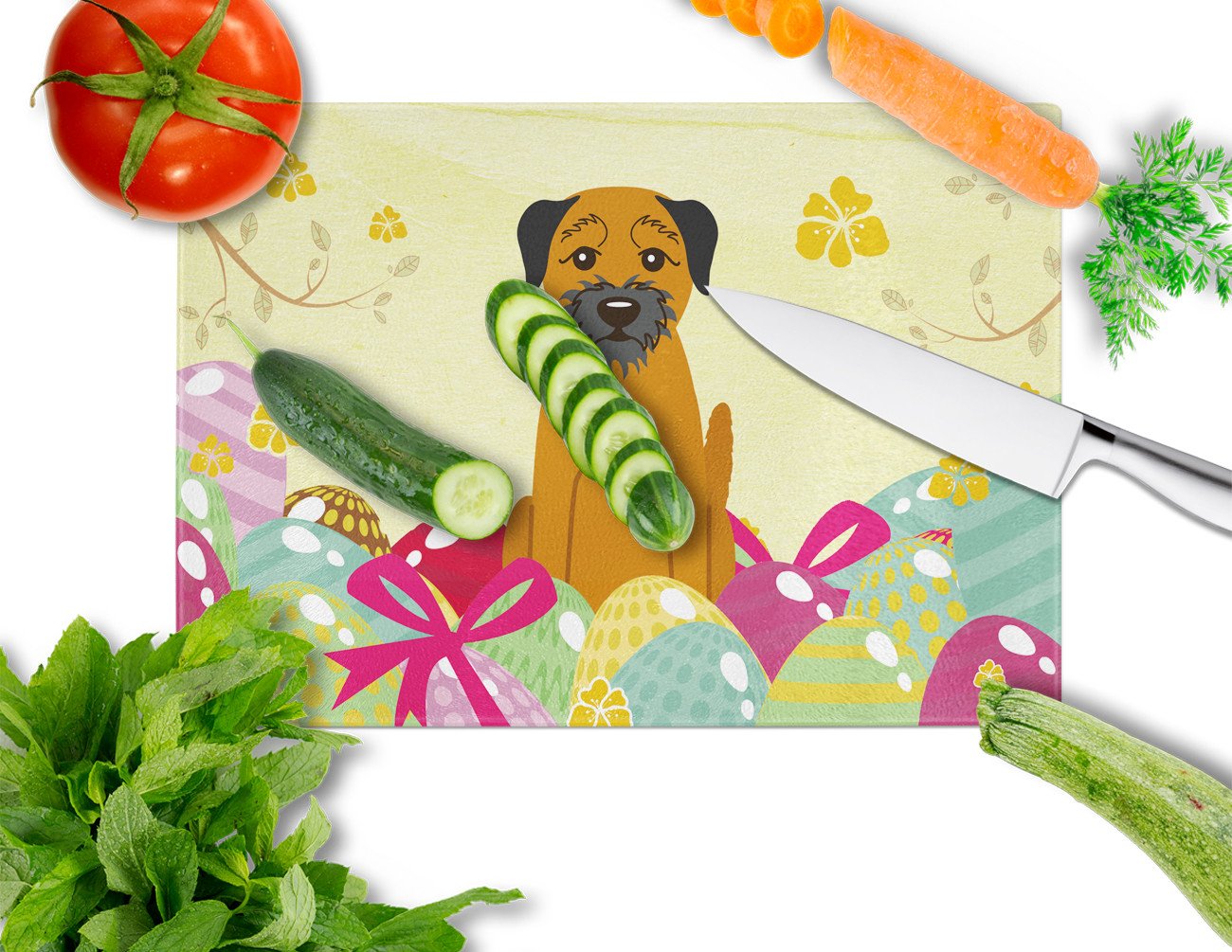 Easter Eggs Border Terrier Glass Cutting Board Large BB6039LCB by Caroline's Treasures