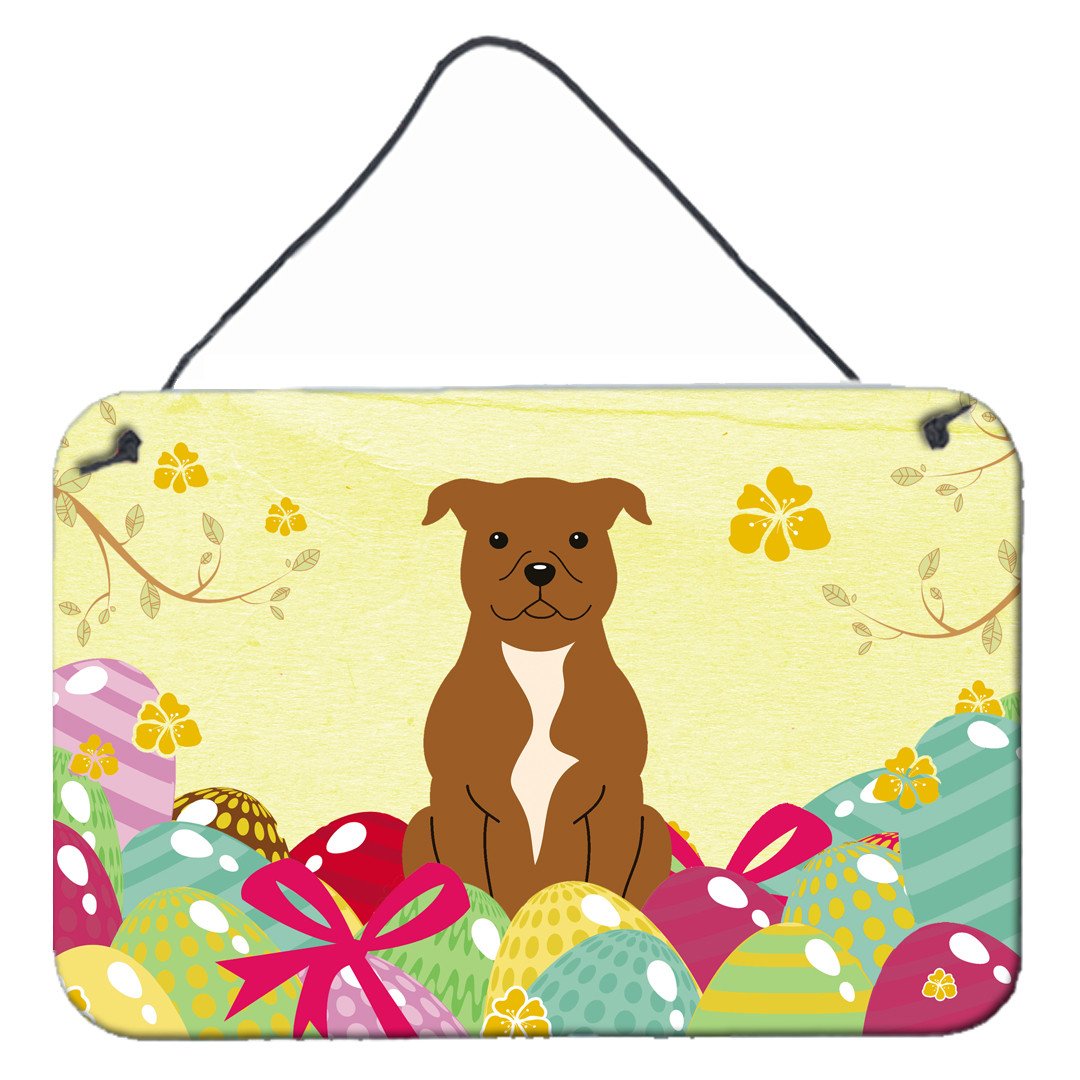 Easter Eggs Staffordshire Bull Terrier Brown Wall or Door Hanging Prints BB6047DS812 by Caroline's Treasures