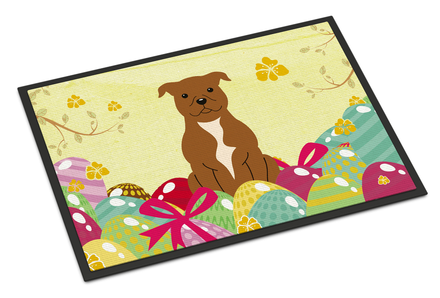 Easter Eggs Staffordshire Bull Terrier Brown Indoor or Outdoor Mat 18x27 BB6047MAT - the-store.com
