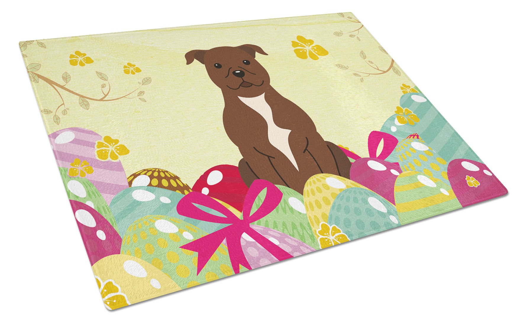 Easter Eggs Staffordshire Bull Terrier Chocolate Glass Cutting Board Large BB6048LCB by Caroline's Treasures
