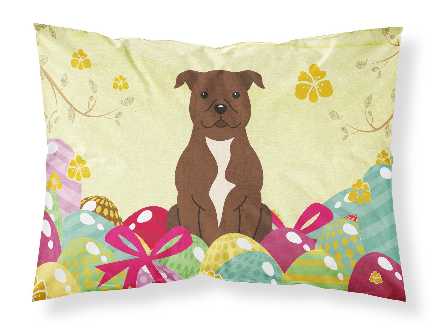 Easter Eggs Staffordshire Bull Terrier Chocolate Fabric Standard Pillowcase BB6048PILLOWCASE by Caroline's Treasures