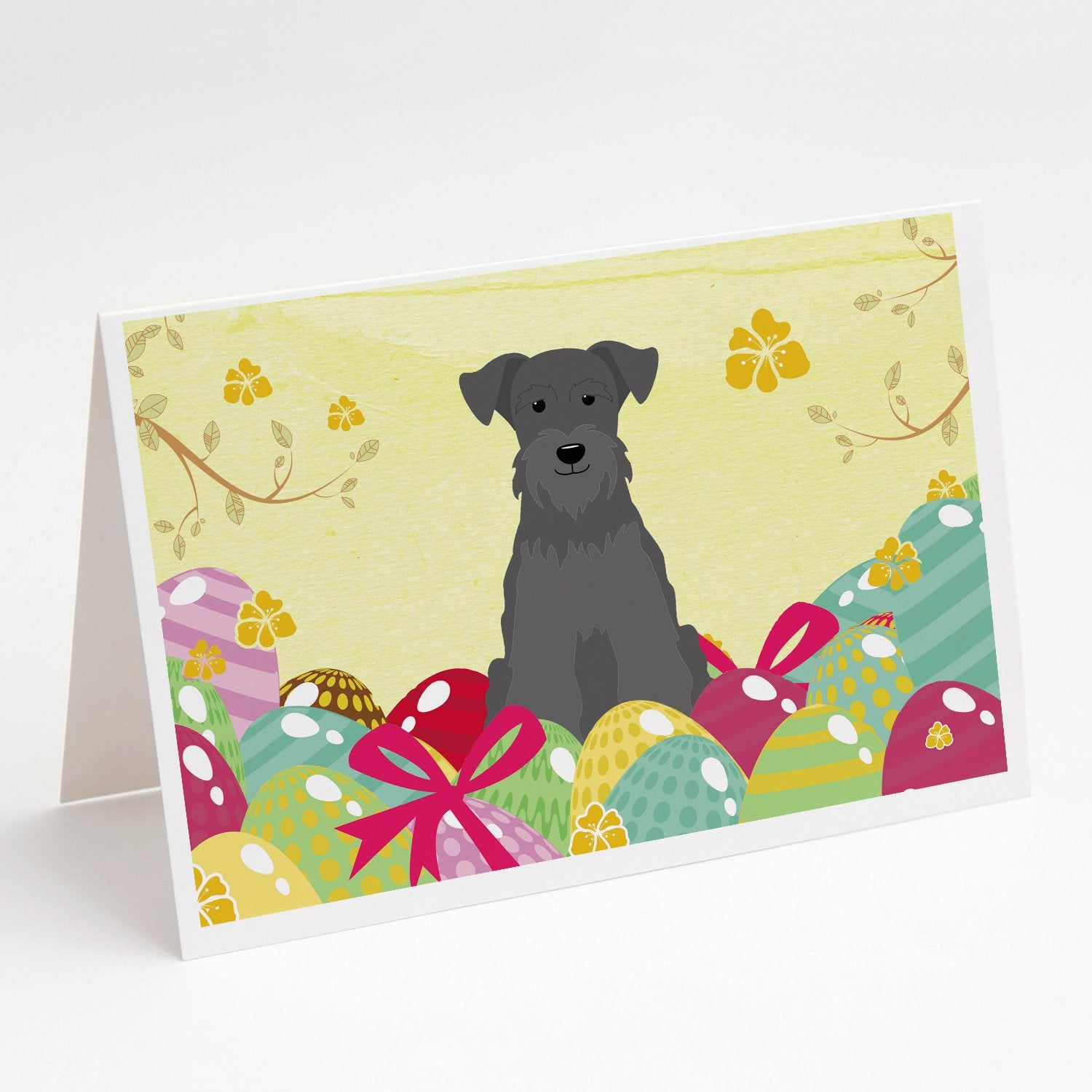 Buy this Easter Eggs Miniature Schnauzer Black Greeting Cards and Envelopes Pack of 8
