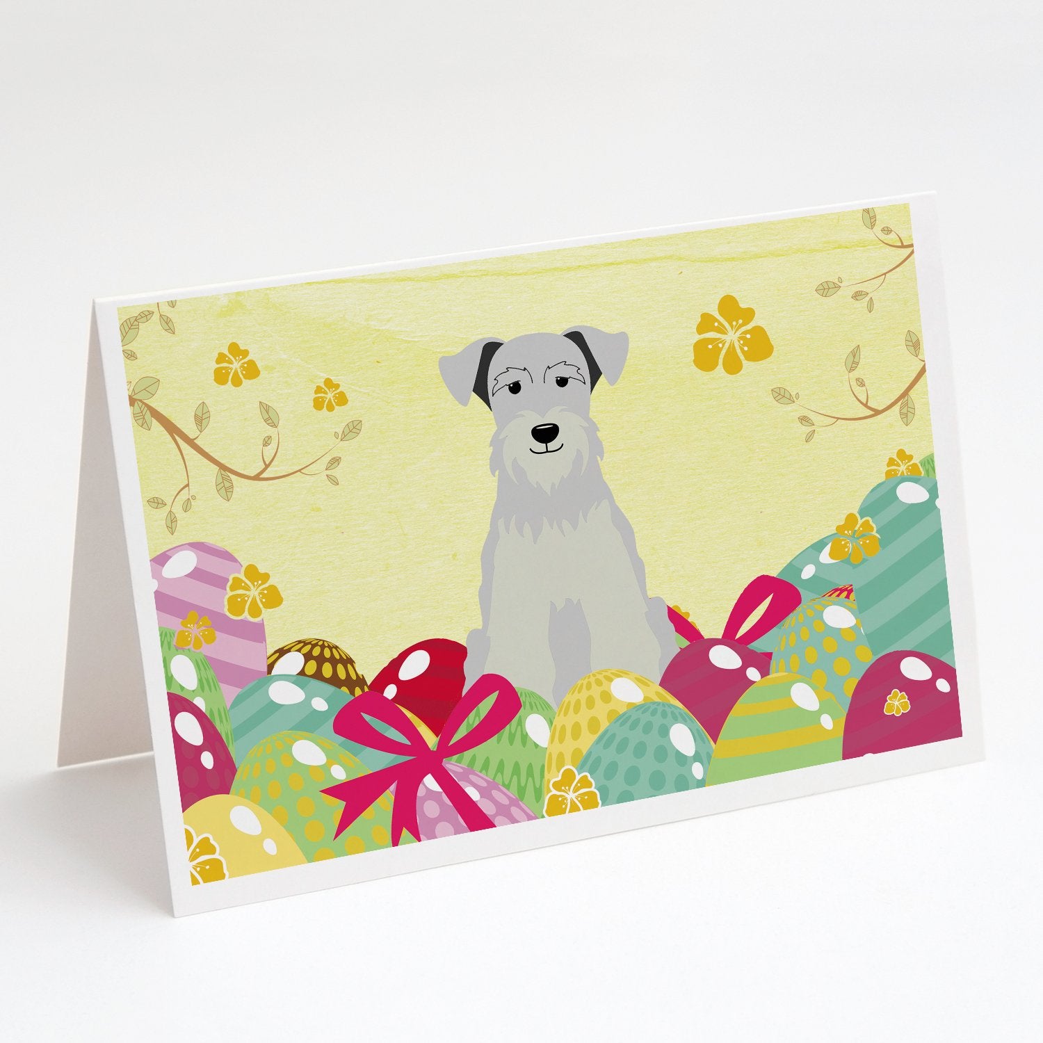 Buy this Easter Eggs Miniature Schnauzer White Greeting Cards and Envelopes Pack of 8