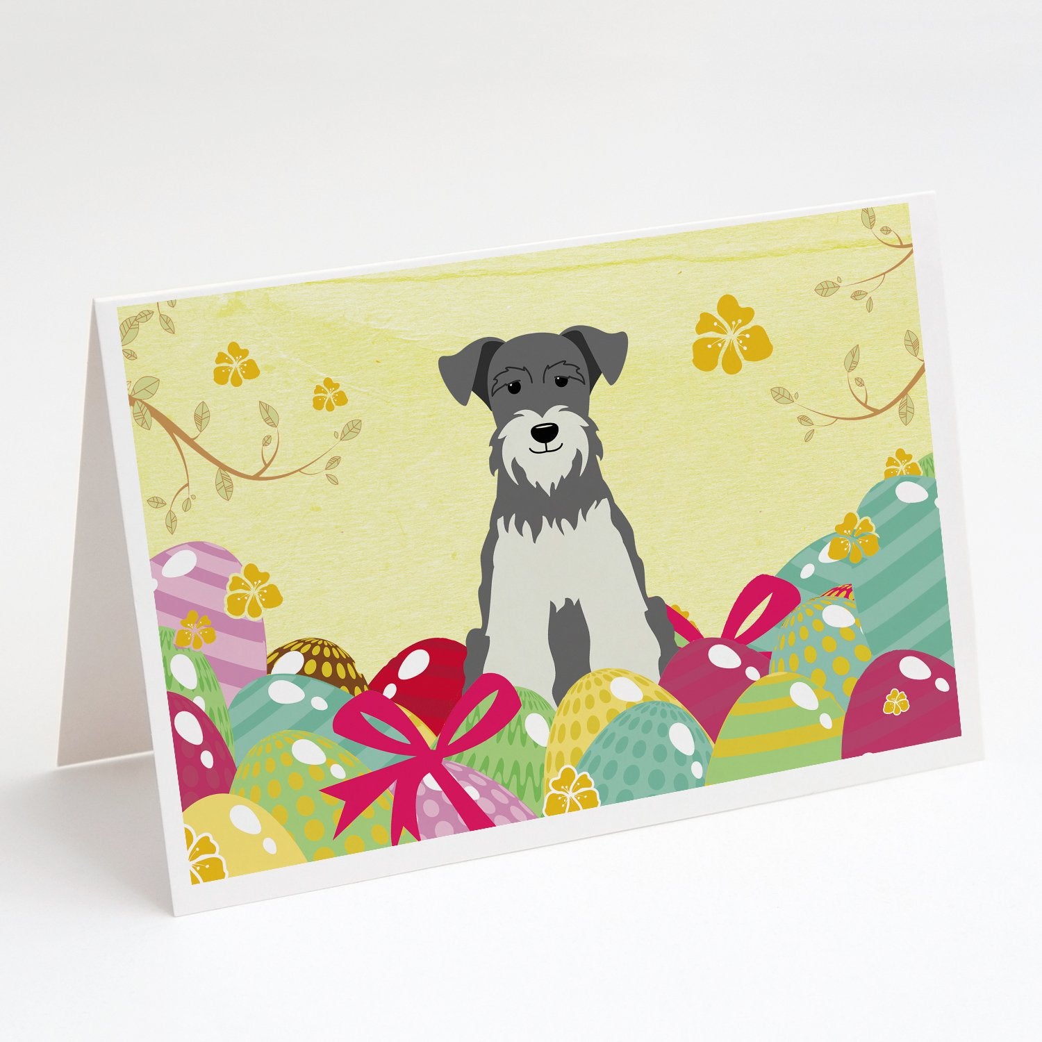 Buy this Easter Eggs Miniature Schnauzer Salt and Pepper Greeting Cards and Envelopes Pack of 8
