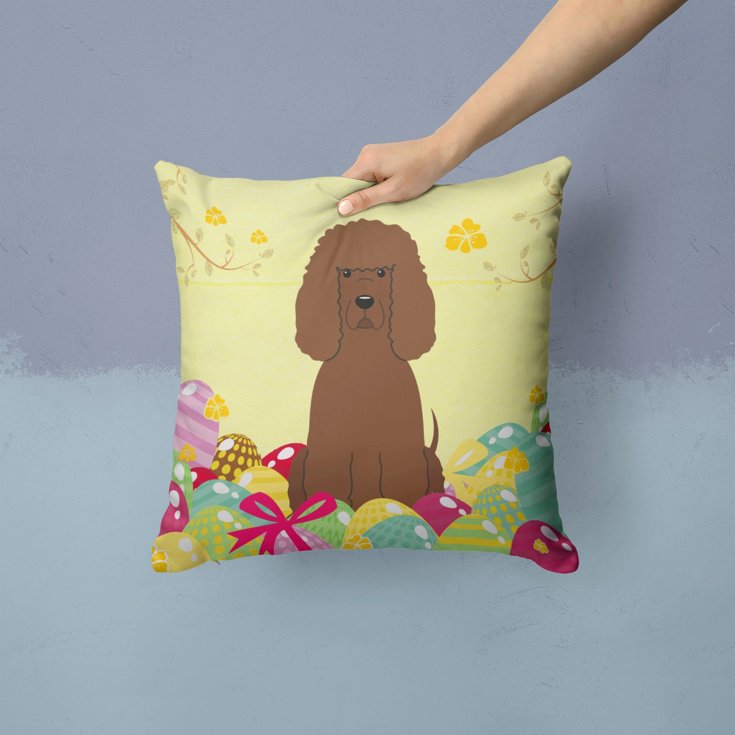 Easter Eggs Irish Water Spaniel Fabric Decorative Pillow BB6063PW1414 - the-store.com