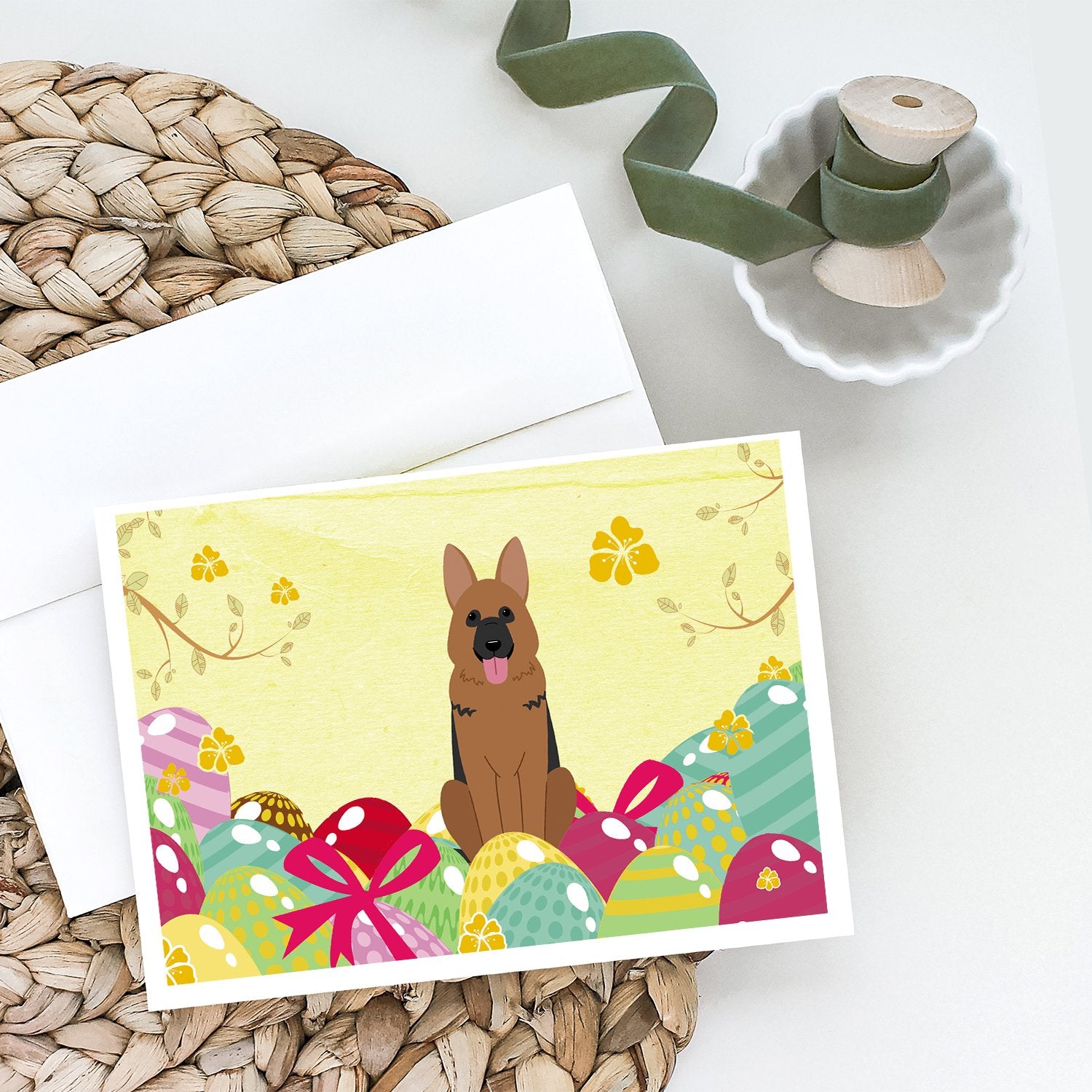 Buy this Easter Eggs German Shepherd Greeting Cards and Envelopes Pack of 8