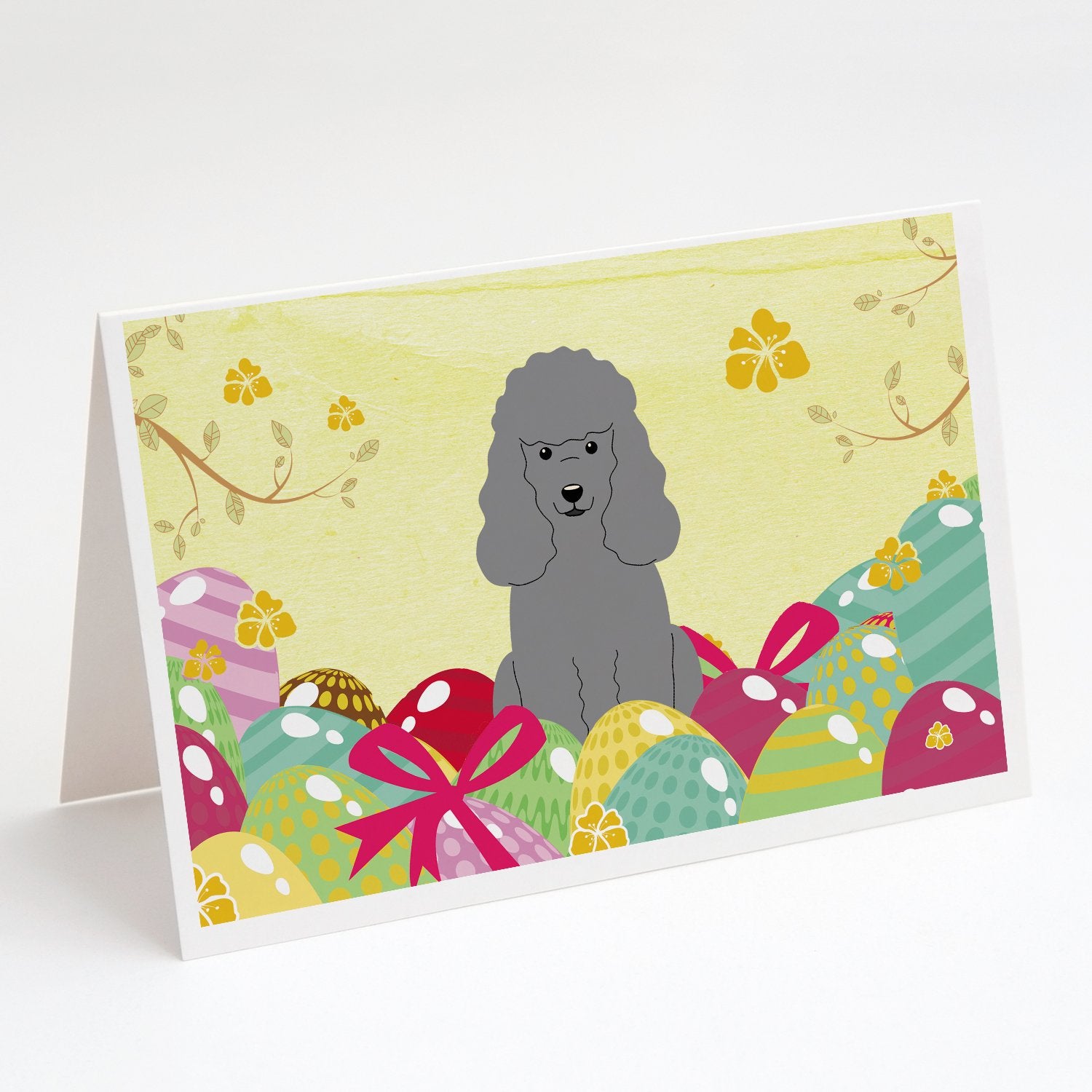 Buy this Easter Eggs Poodle Silver Greeting Cards and Envelopes Pack of 8