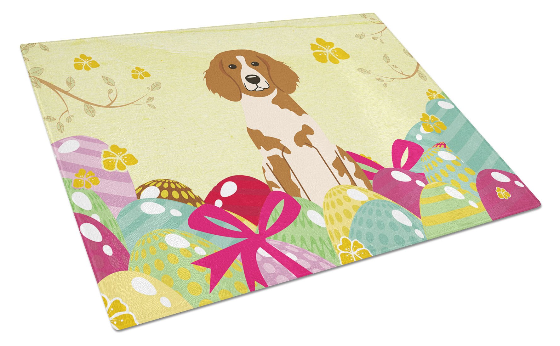 Easter Eggs Brittany Spaniel Glass Cutting Board Large BB6072LCB by Caroline's Treasures