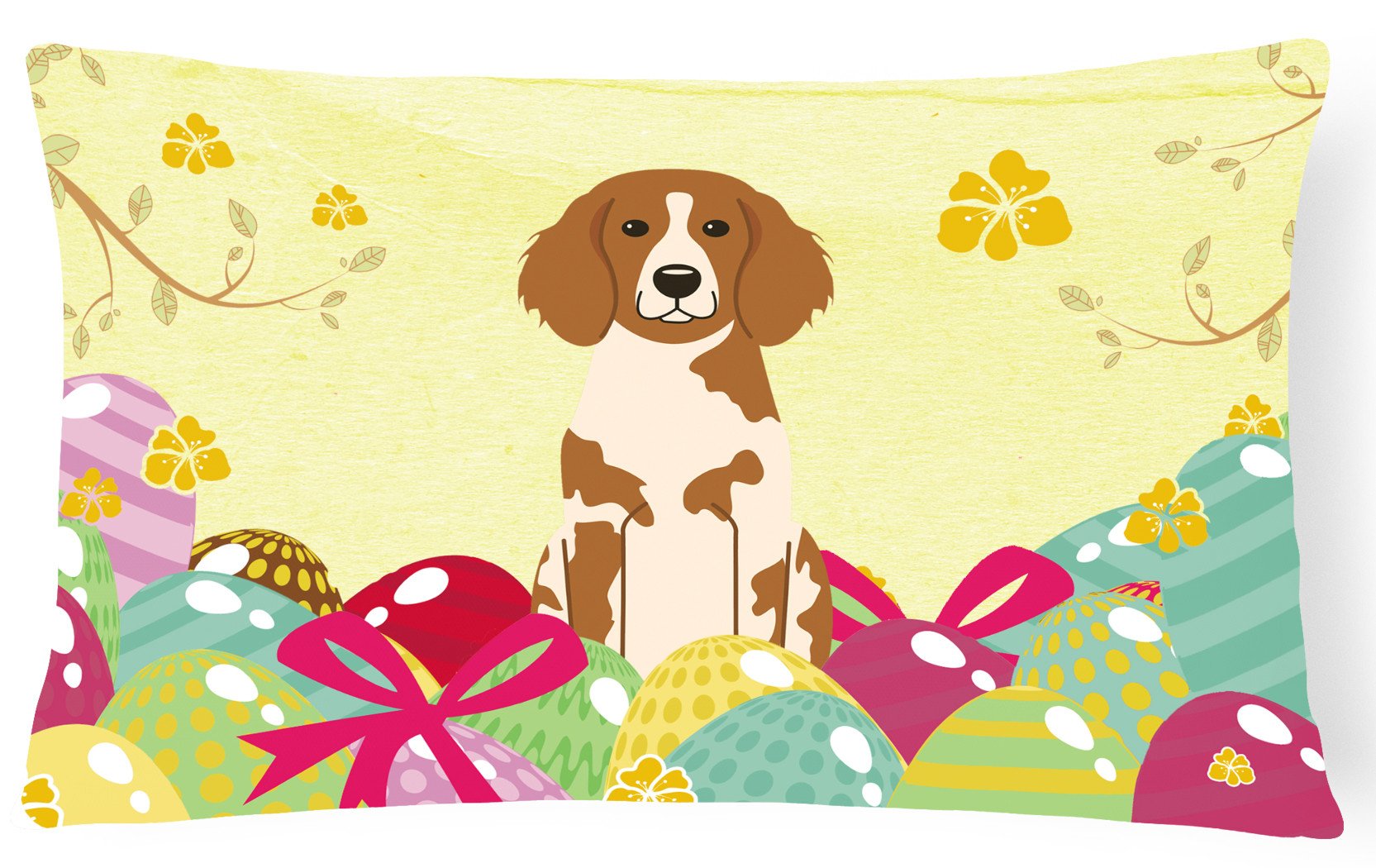 Easter Eggs Brittany Spaniel Canvas Fabric Decorative Pillow BB6072PW1216 by Caroline's Treasures