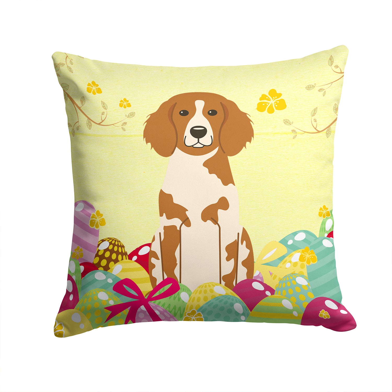 Easter Eggs Brittany Spaniel Fabric Decorative Pillow BB6072PW1414 - the-store.com