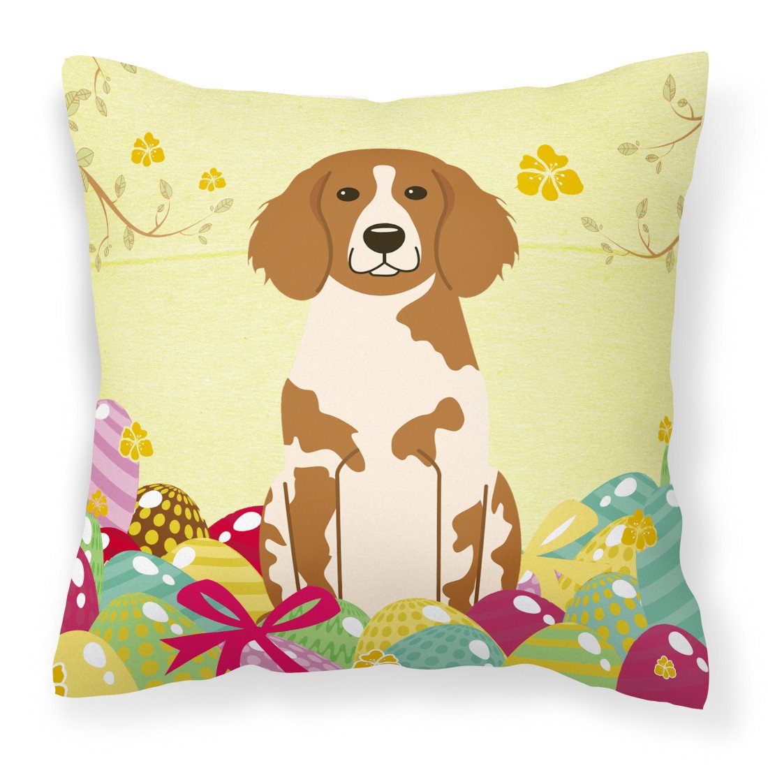 Easter Eggs Brittany Spaniel Fabric Decorative Pillow BB6072PW1818 by Caroline's Treasures