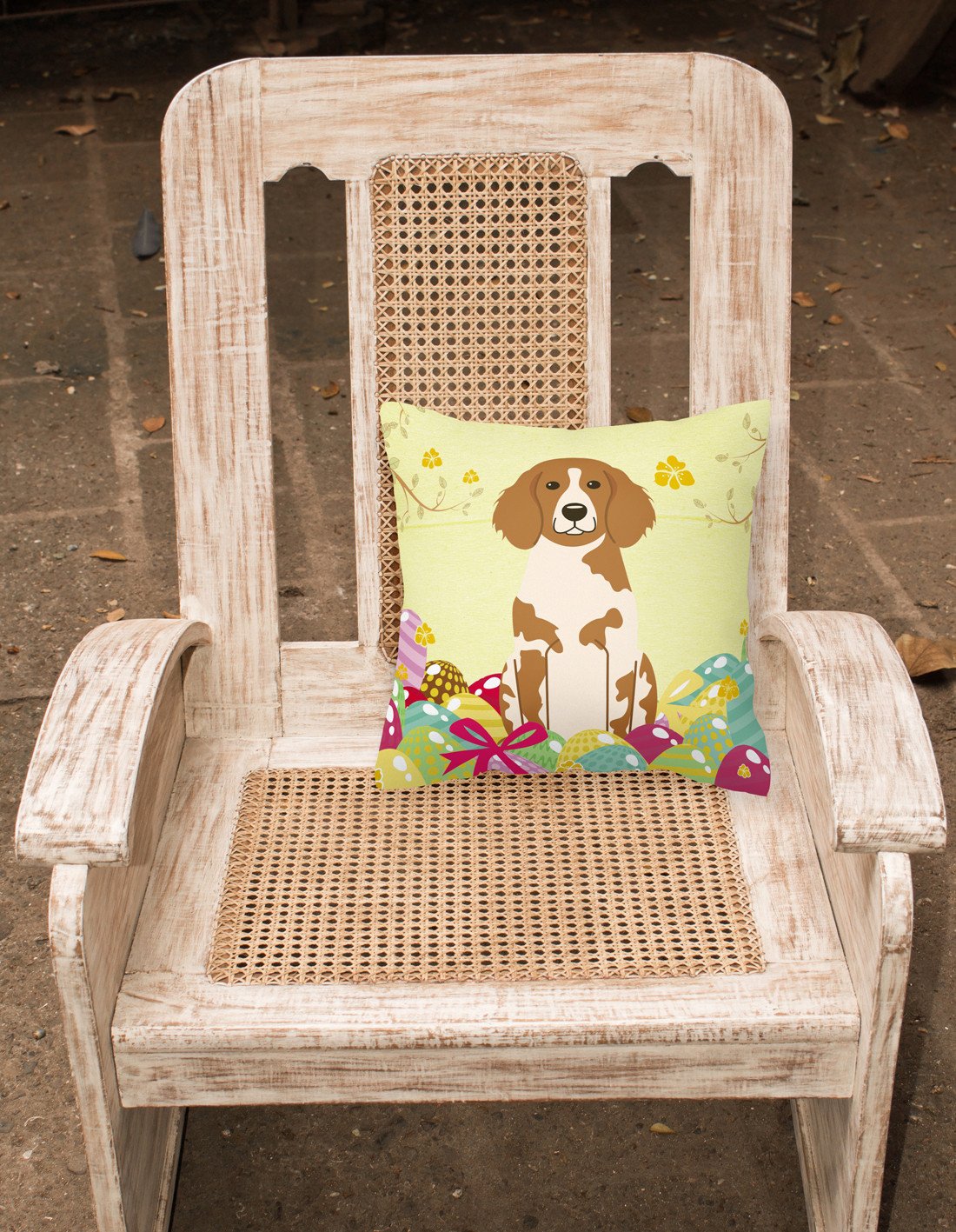 Easter Eggs Brittany Spaniel Fabric Decorative Pillow BB6072PW1818 by Caroline's Treasures