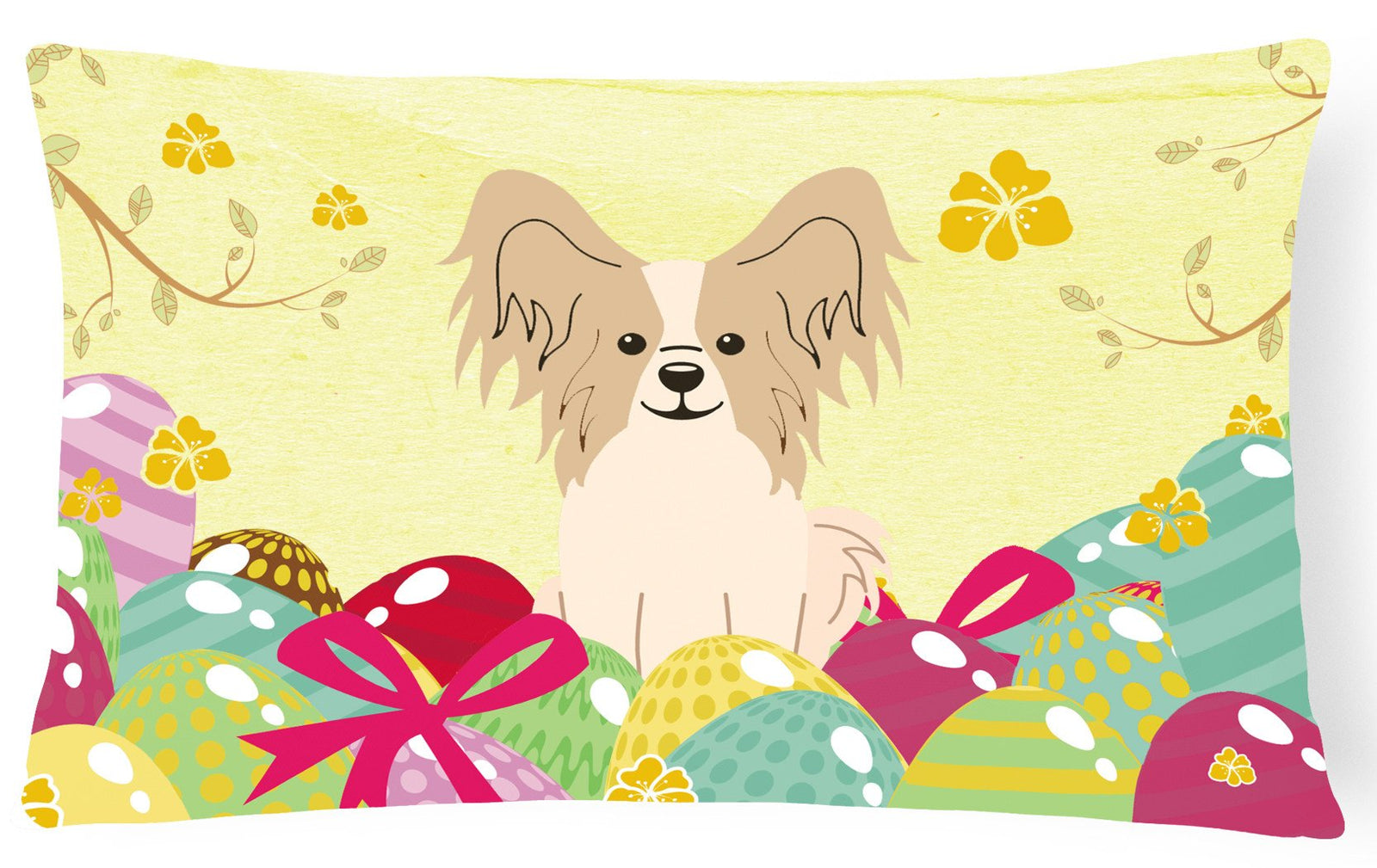 Easter Eggs Papillon Sable White Canvas Fabric Decorative Pillow BB6077PW1216 by Caroline's Treasures