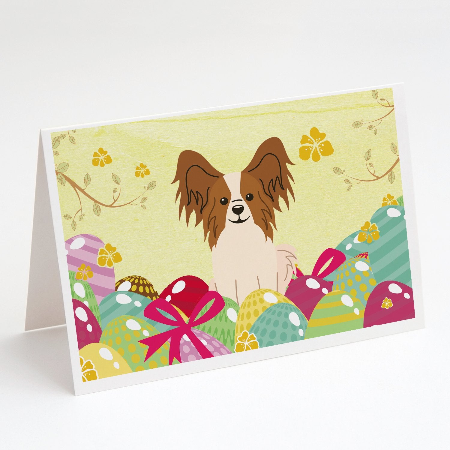Buy this Easter Eggs Papillon Red White Greeting Cards and Envelopes Pack of 8