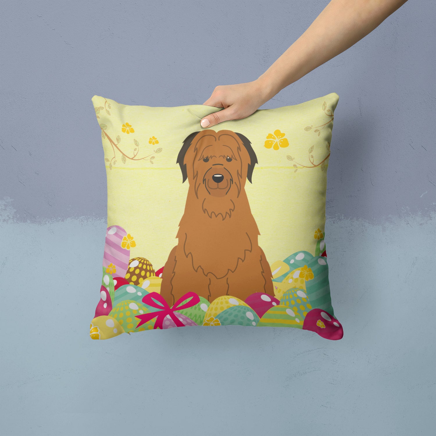 Easter Eggs Briard Brown Fabric Decorative Pillow BB6082PW1414 - the-store.com