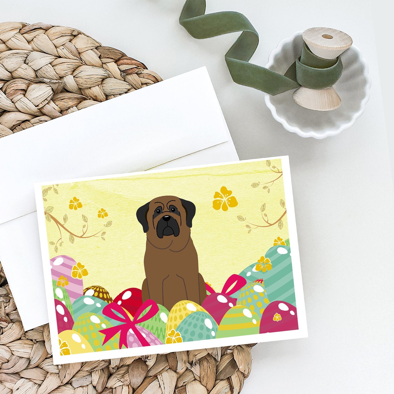 Buy this Easter Eggs Bullmastiff Greeting Cards and Envelopes Pack of 8