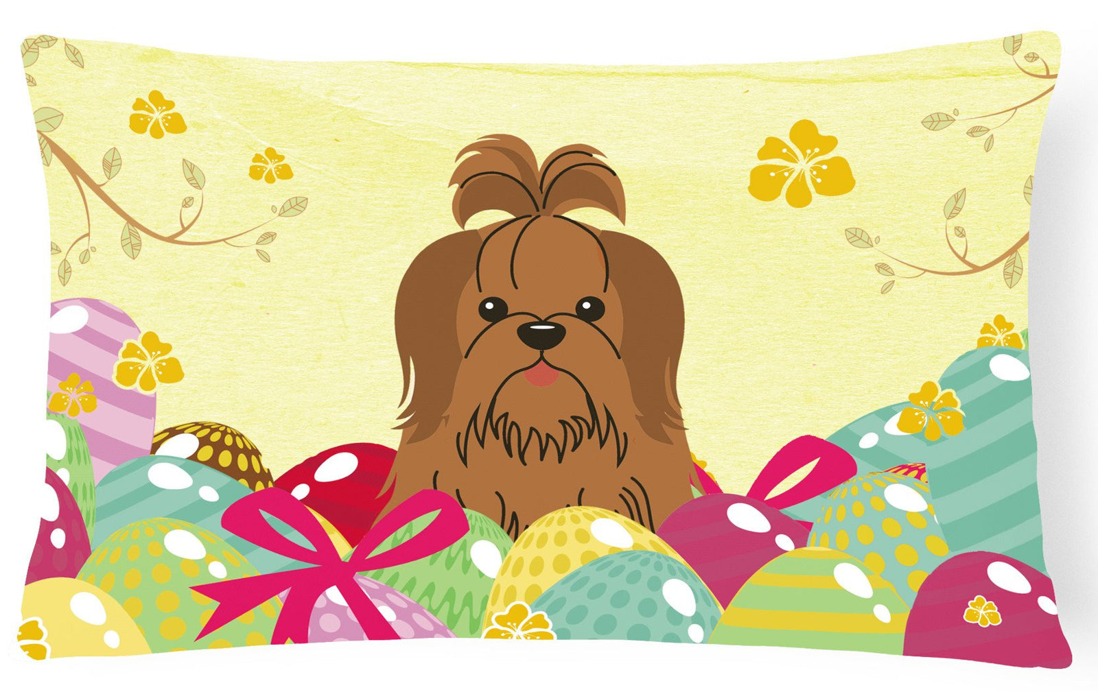 Easter Eggs Shih Tzu Silver Chocolate Canvas Fabric Decorative Pillow BB6086PW1216 by Caroline's Treasures