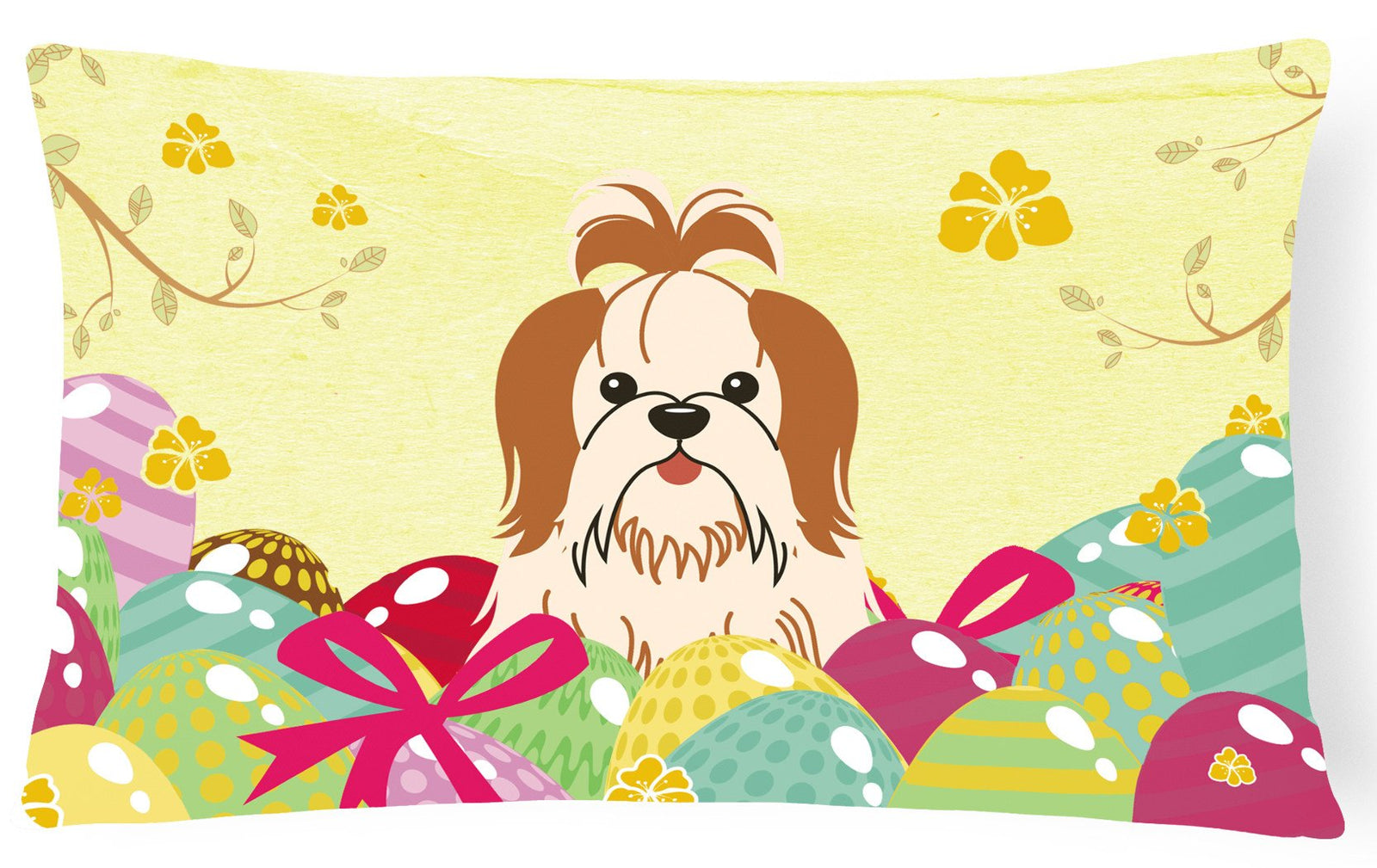 Easter Eggs Shih Tzu Red White Canvas Fabric Decorative Pillow BB6087PW1216 by Caroline's Treasures