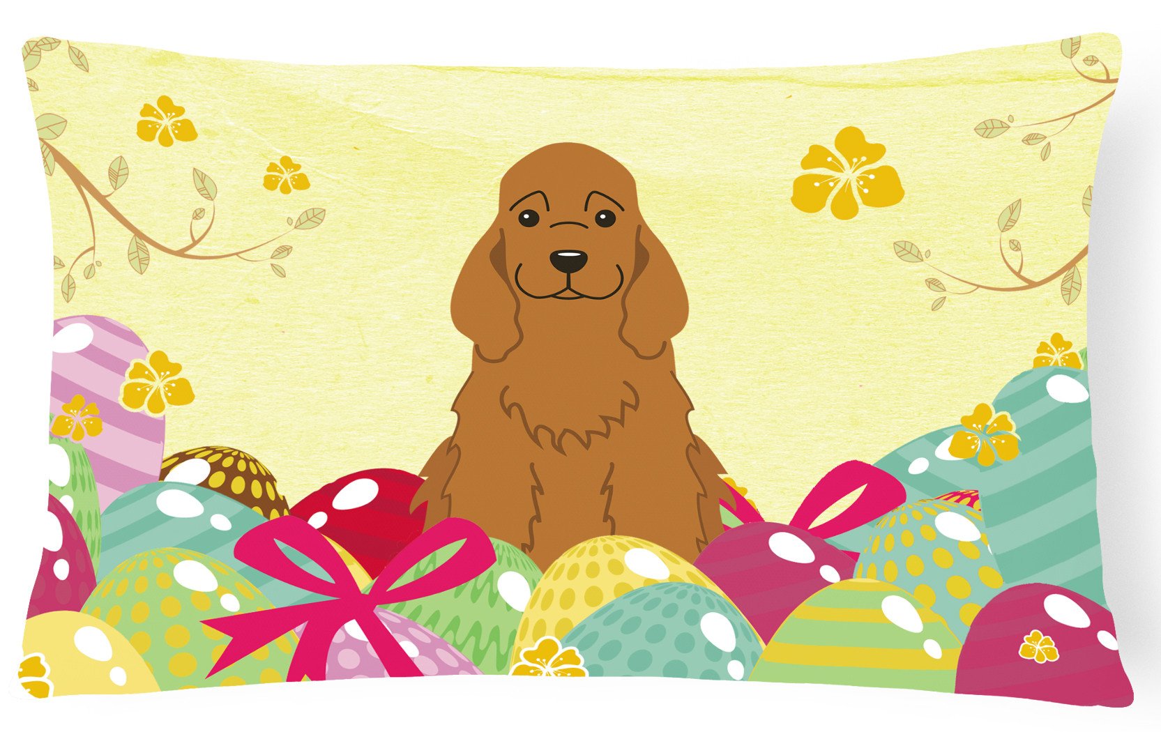 Easter Eggs Cocker Spaniel Red Canvas Fabric Decorative Pillow BB6095PW1216 by Caroline's Treasures