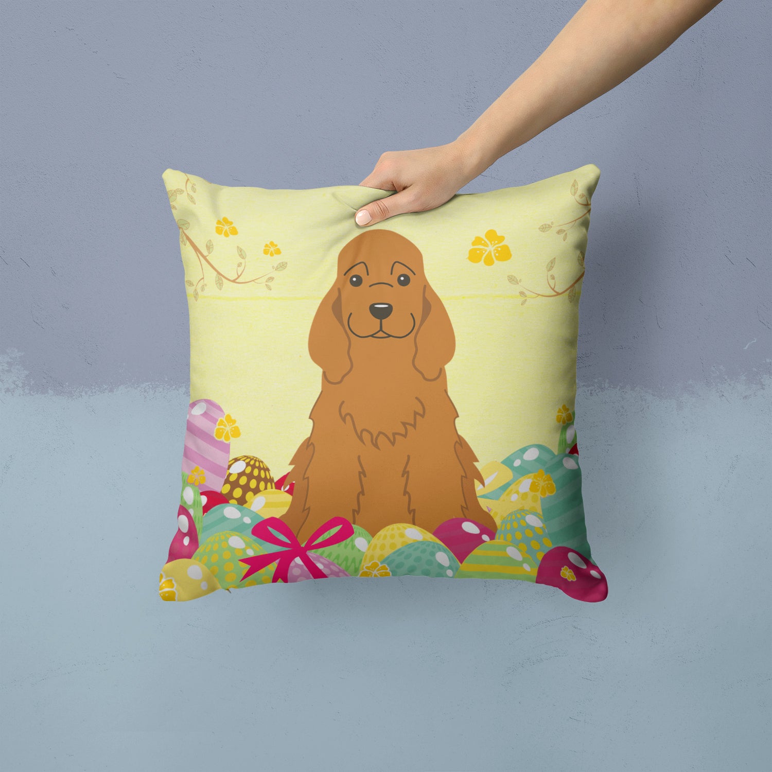 Easter Eggs Cocker Spaniel Red Fabric Decorative Pillow BB6095PW1414 - the-store.com