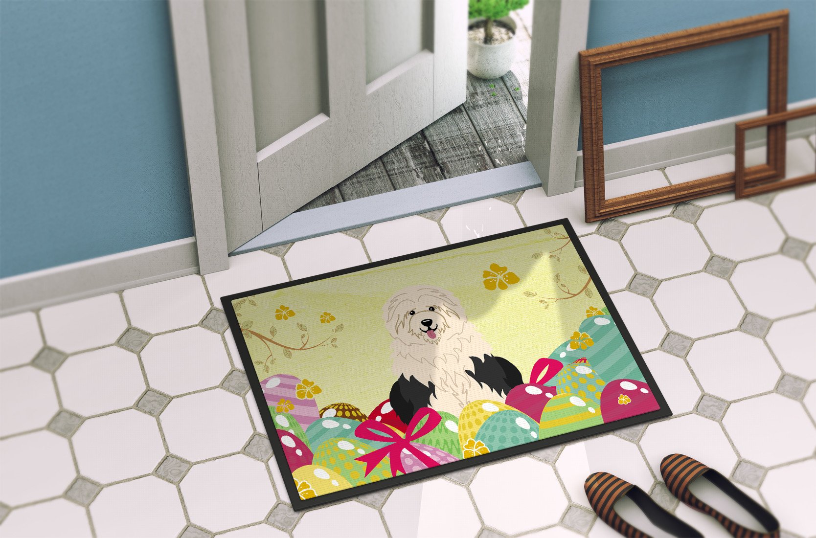Easter Eggs Old English Sheepdog Indoor or Outdoor Mat 24x36 BB6096JMAT by Caroline's Treasures