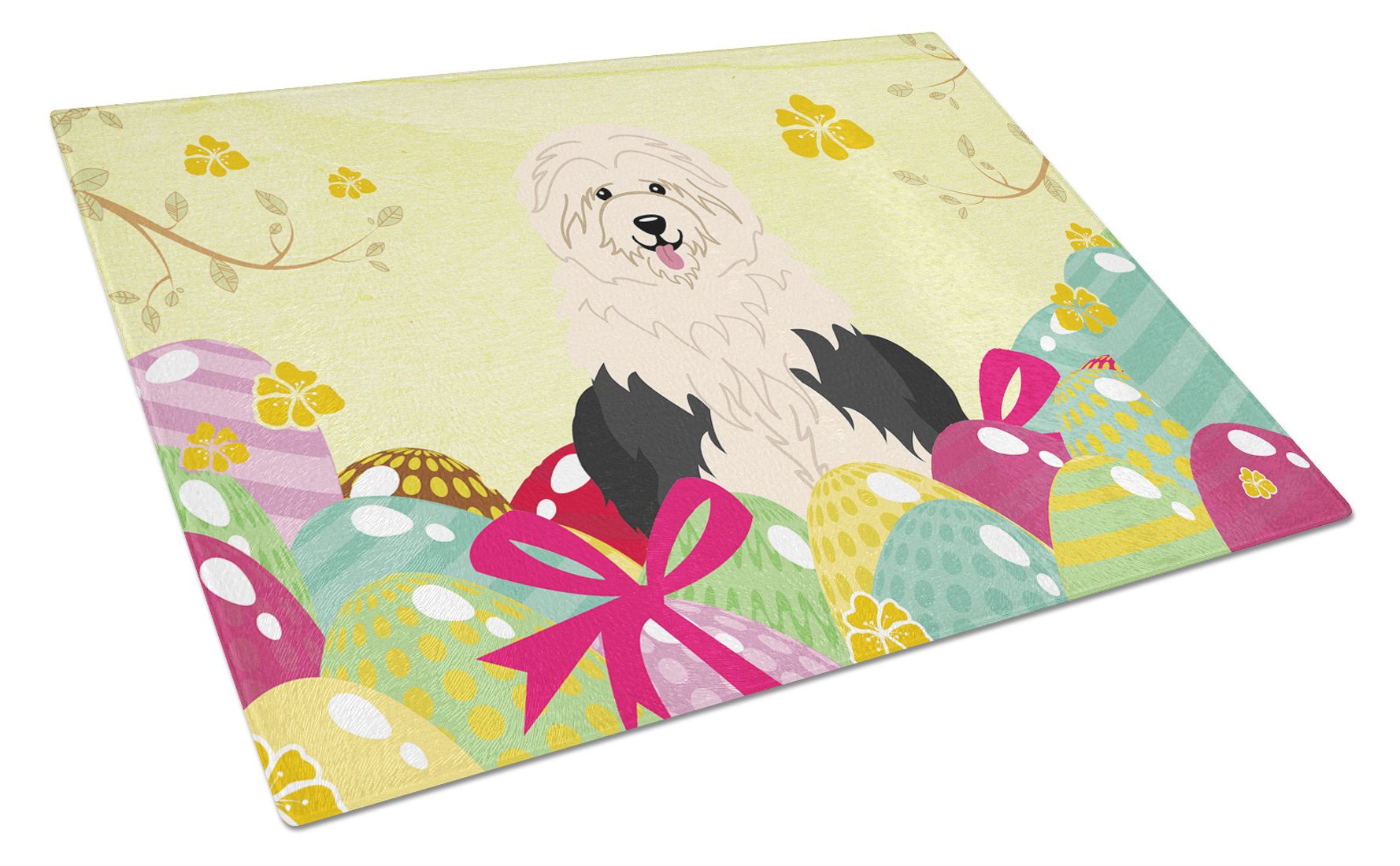 Easter Eggs Old English Sheepdog Glass Cutting Board Large BB6096LCB by Caroline's Treasures